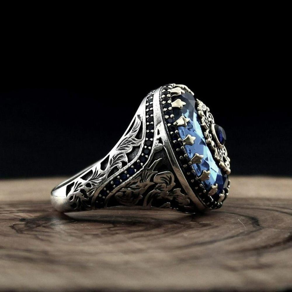Other Men's Blue Ancient Middle East Arabic Silver Ring - Size 8 Size ONE SIZE - 4 Thumbnail