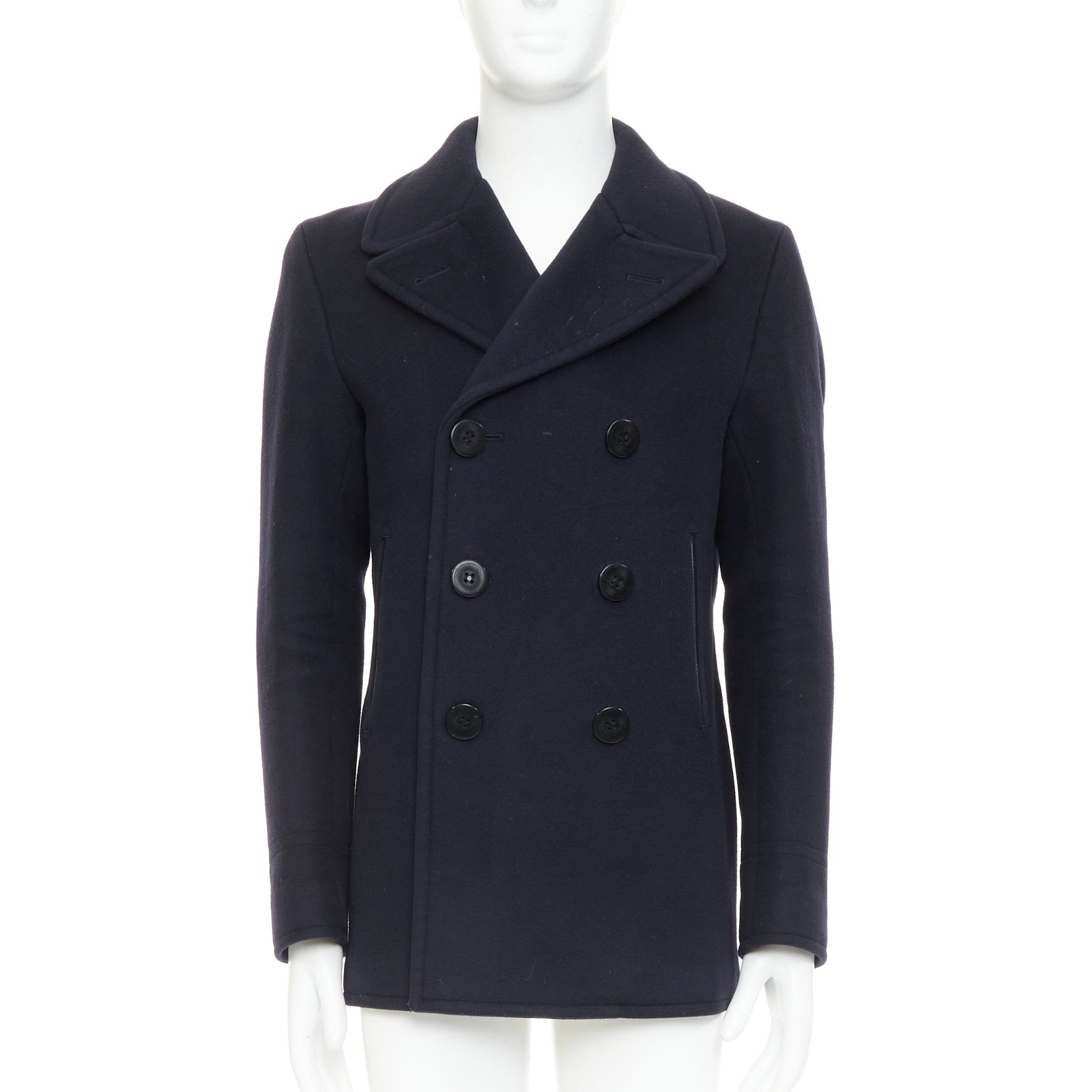 Tom Ford TOM FORD navy 100% wool leather trim double breasted pea coat IT48 M Size US M / EU 48-50 / 2 - 1 Thumbnail