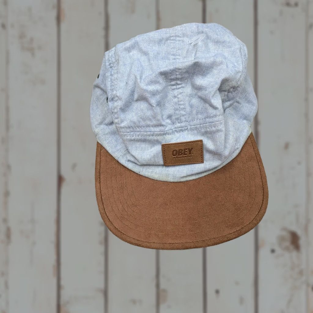 Obey OBEY Hat Cap Mens One Size Blue Brown Suede Brim 5 Panel Strap Back Size ONE SIZE - 1 Thumbnail