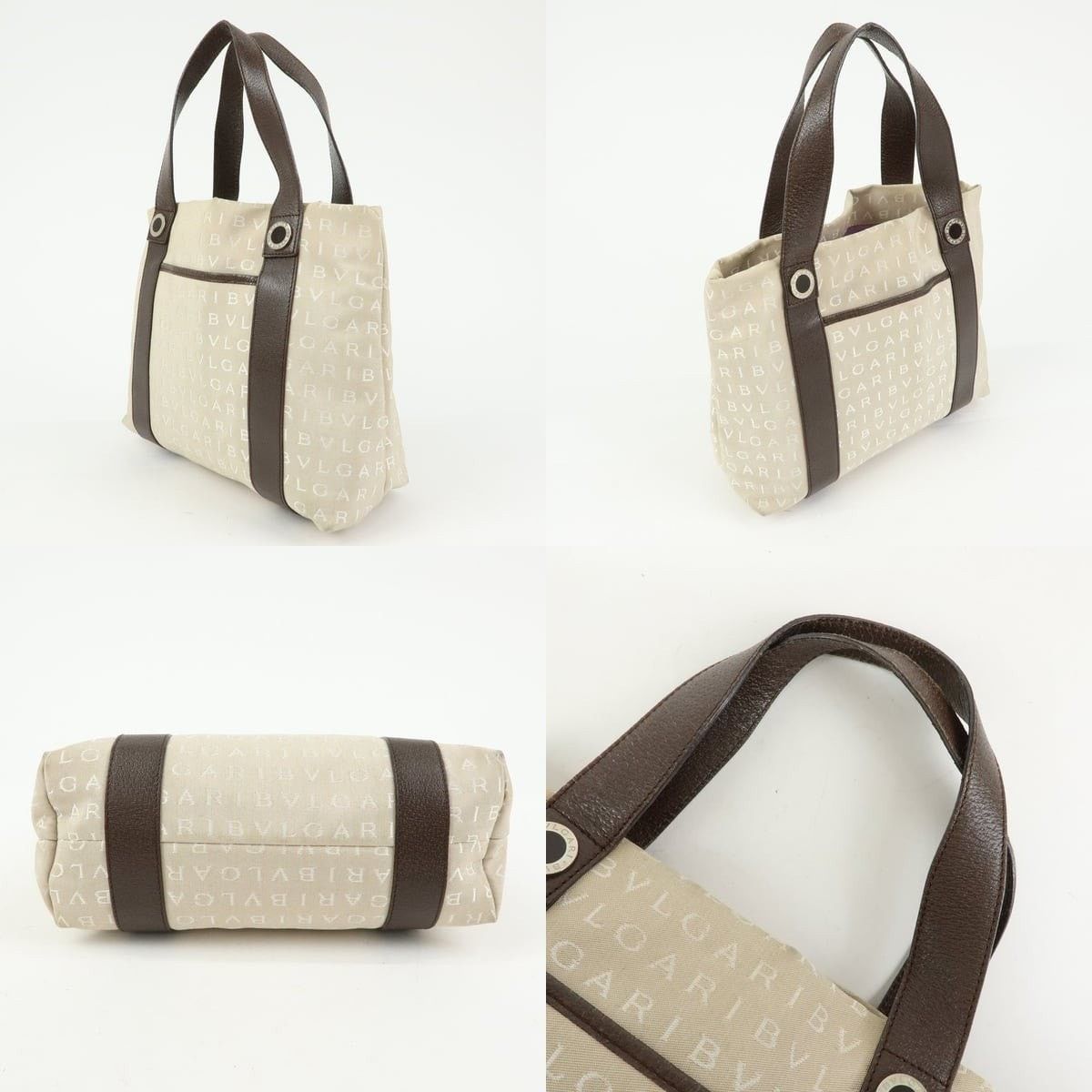Bvlgari Bvlgari Logo Mania Canvas & Leather Tote Beige Size ONE SIZE - 3 Thumbnail