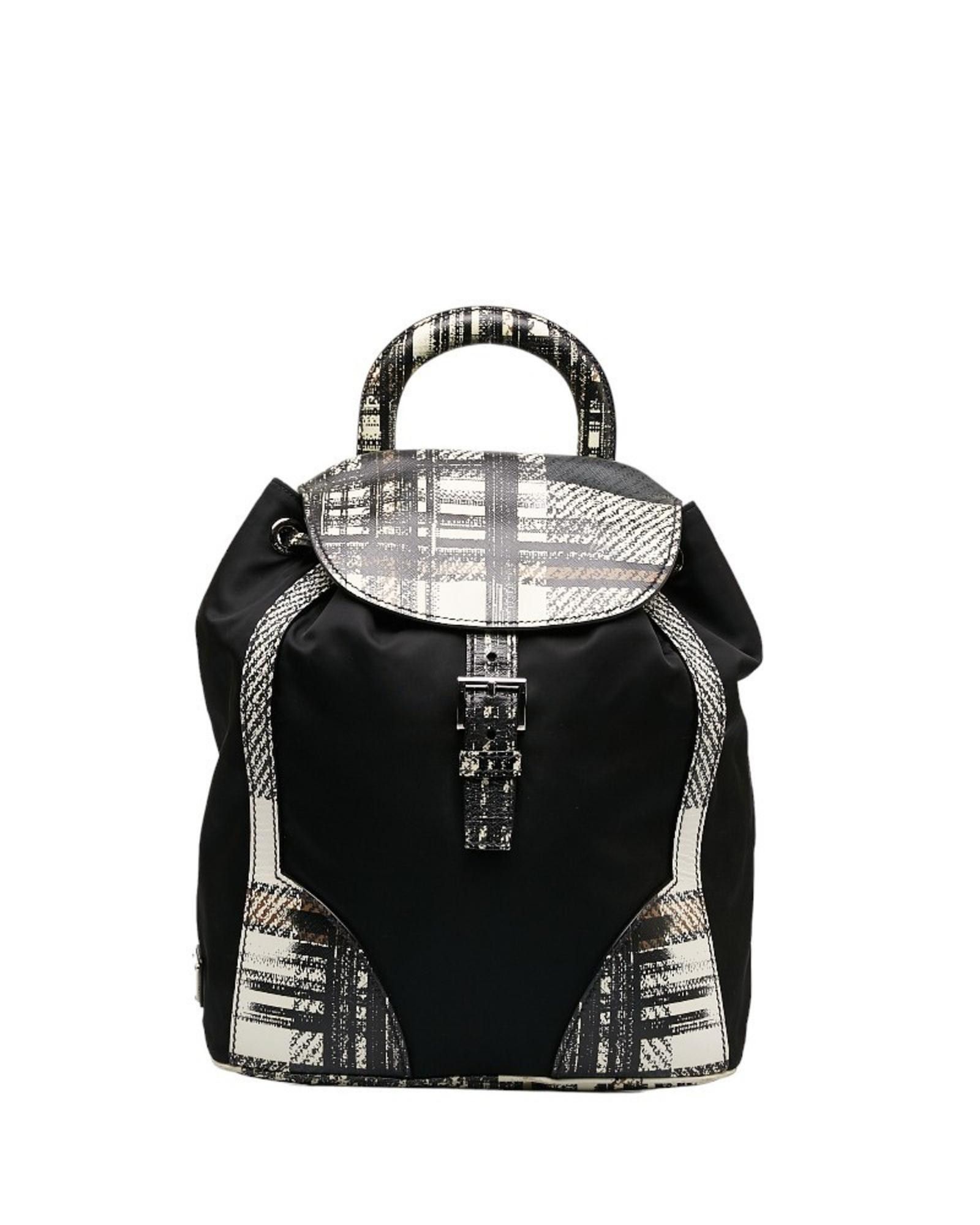image of Prada Stylish Black Nylon And Leather Backpack With Modern Design, Women's