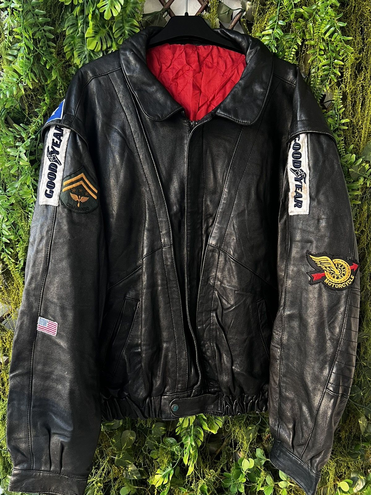 Moto Racing Vintage 90s Good Year Leather Jacket Motorcycle