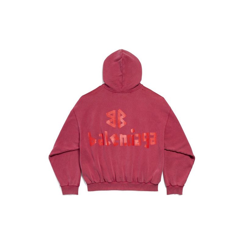 Balenciaga o1tr1nto0326 Tape Type Ripped Pocket Hoodie in Rasberry Size US L / EU 52-54 / 3 - 2 Thumbnail