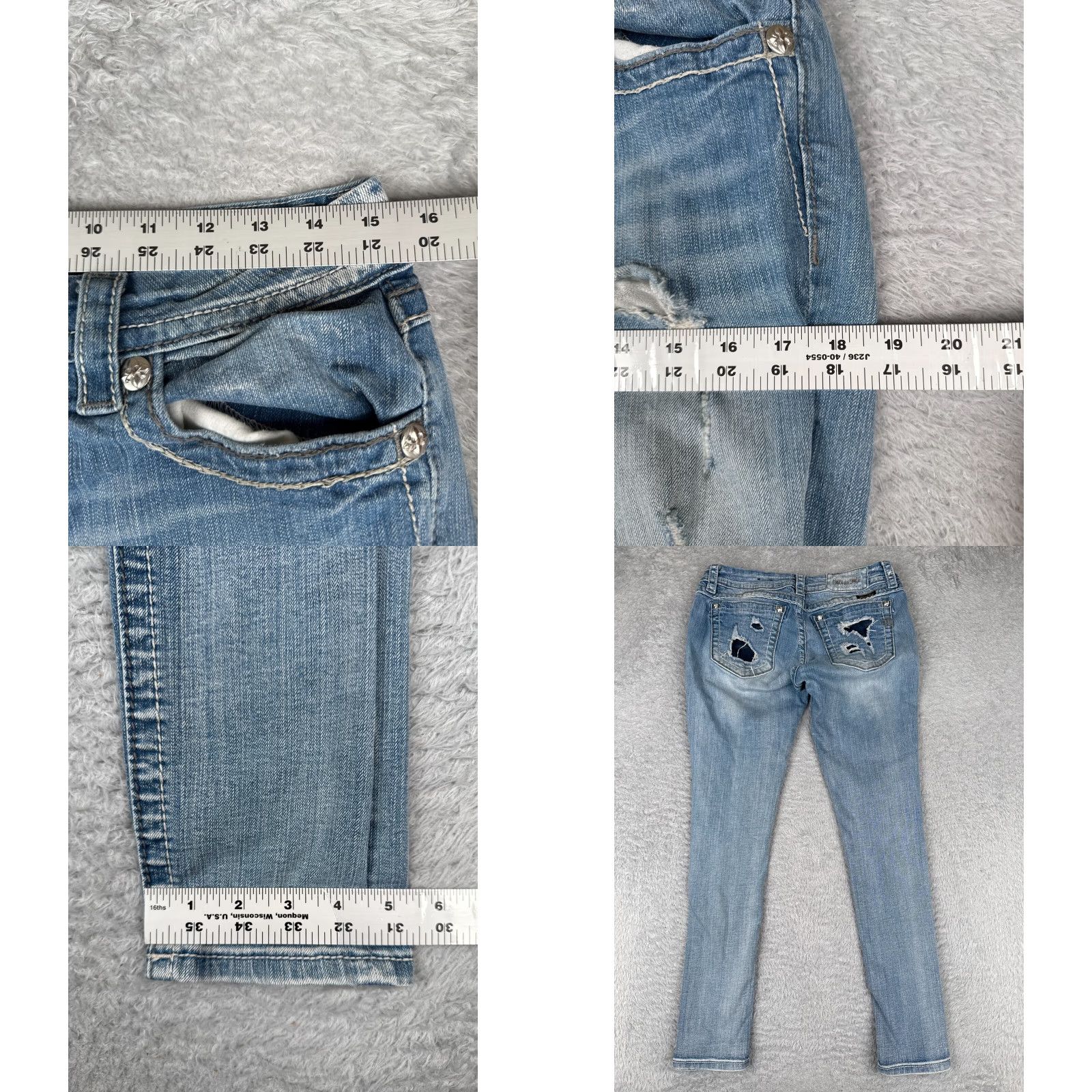 Miss Me Miss Me Jeans Women Blue Denim Ankle Skinny Distressed Low Rise 30x30 29 Slim Fit 5-Pocket Cotton Rock Southwestern Mens? Size 29" - 9 Thumbnail