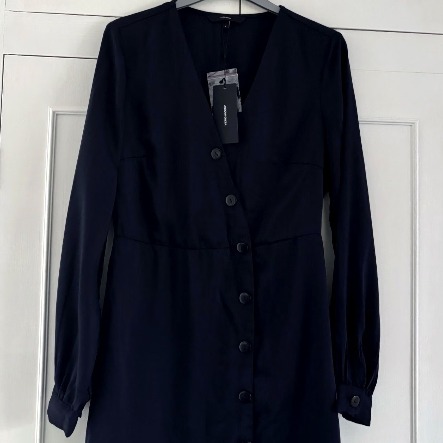 Vintage Vero Moda Dress Vmbaya L/S Short Women’s Small BNWT Navy Button Front Dress V-Neck Long Sleeve Size 28" / US 6 / IT 42 - 3 Thumbnail