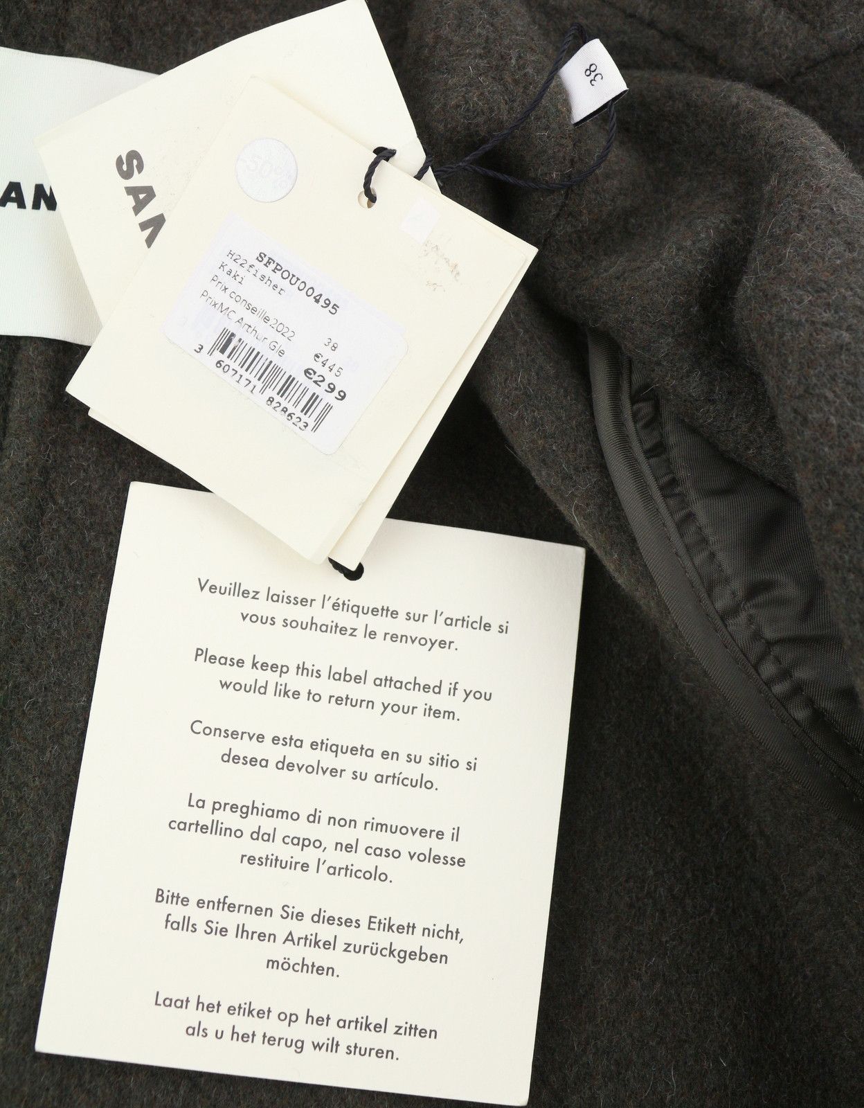 Sandro FISHER 38 M Khaki Wool Blend Collar 88488 Size M / US 6-8 / IT 42-44 - 8 Thumbnail