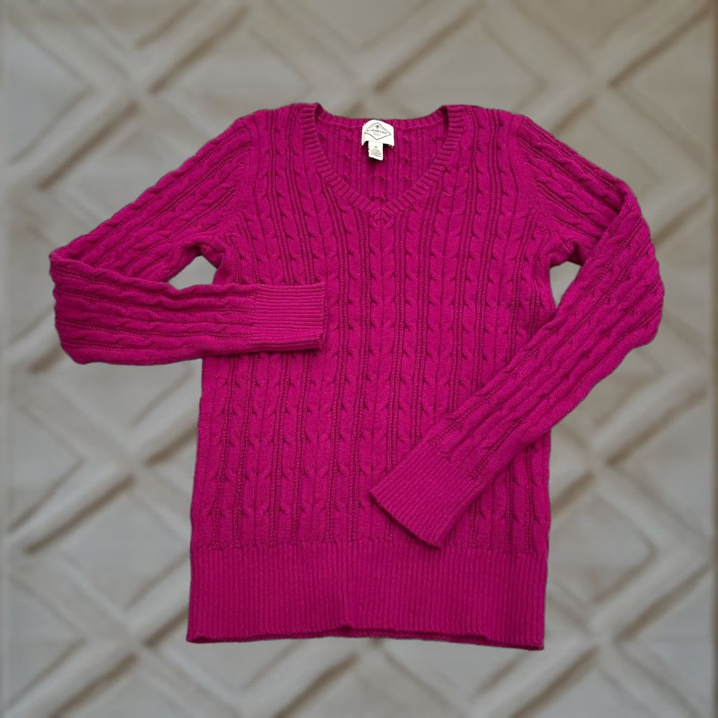 Vintage St John's Bay Pullover Sweater Womens Medium Pink Cable Knit V-Neck Cotton Nylon Long Sleeve Solid Designer Regular Size M / US 6-8 / IT 42-44 - 1 Thumbnail