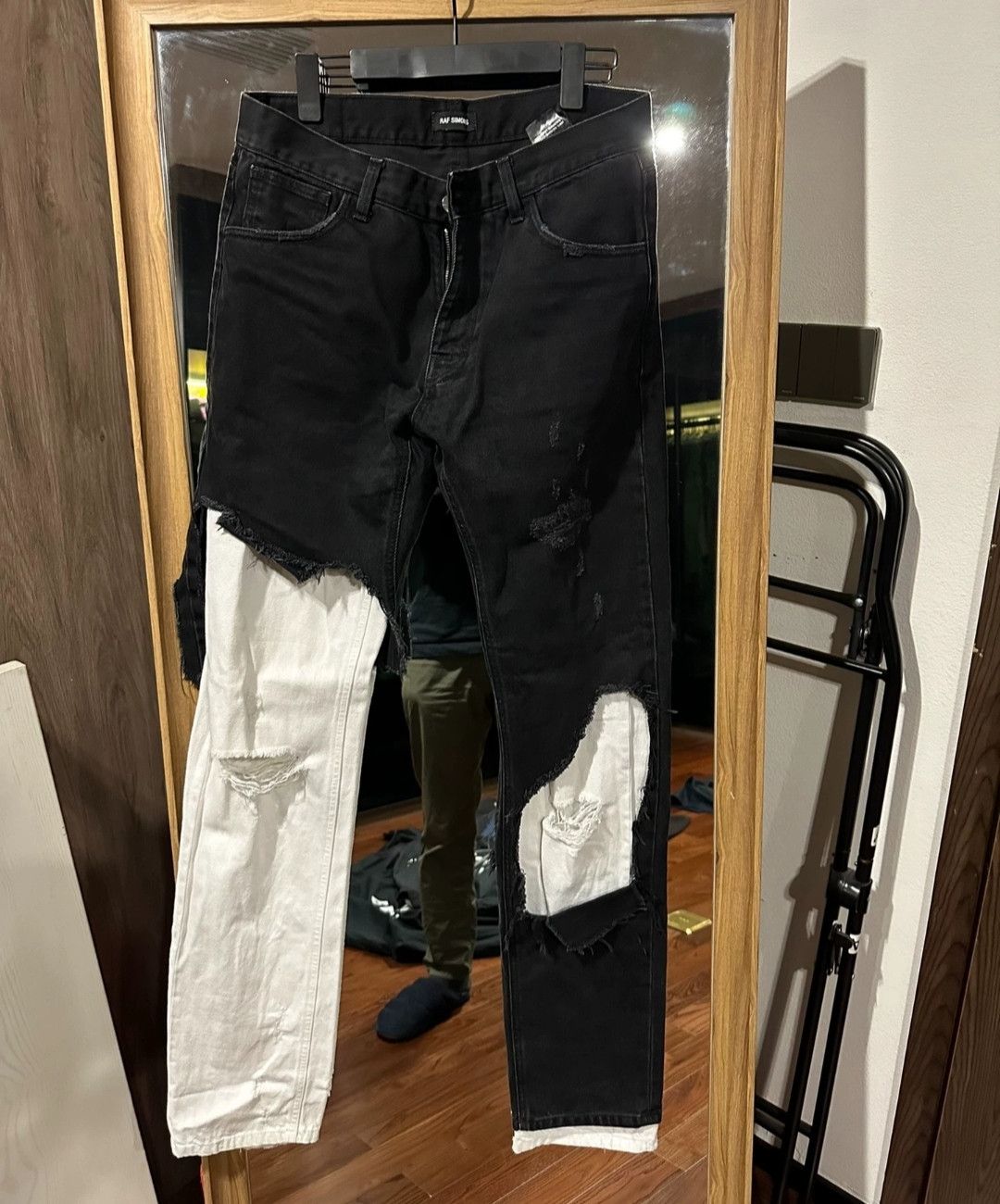 image of Raf Simons Double Damage Slimming Pants2 in Black White, Men's (Size 32)