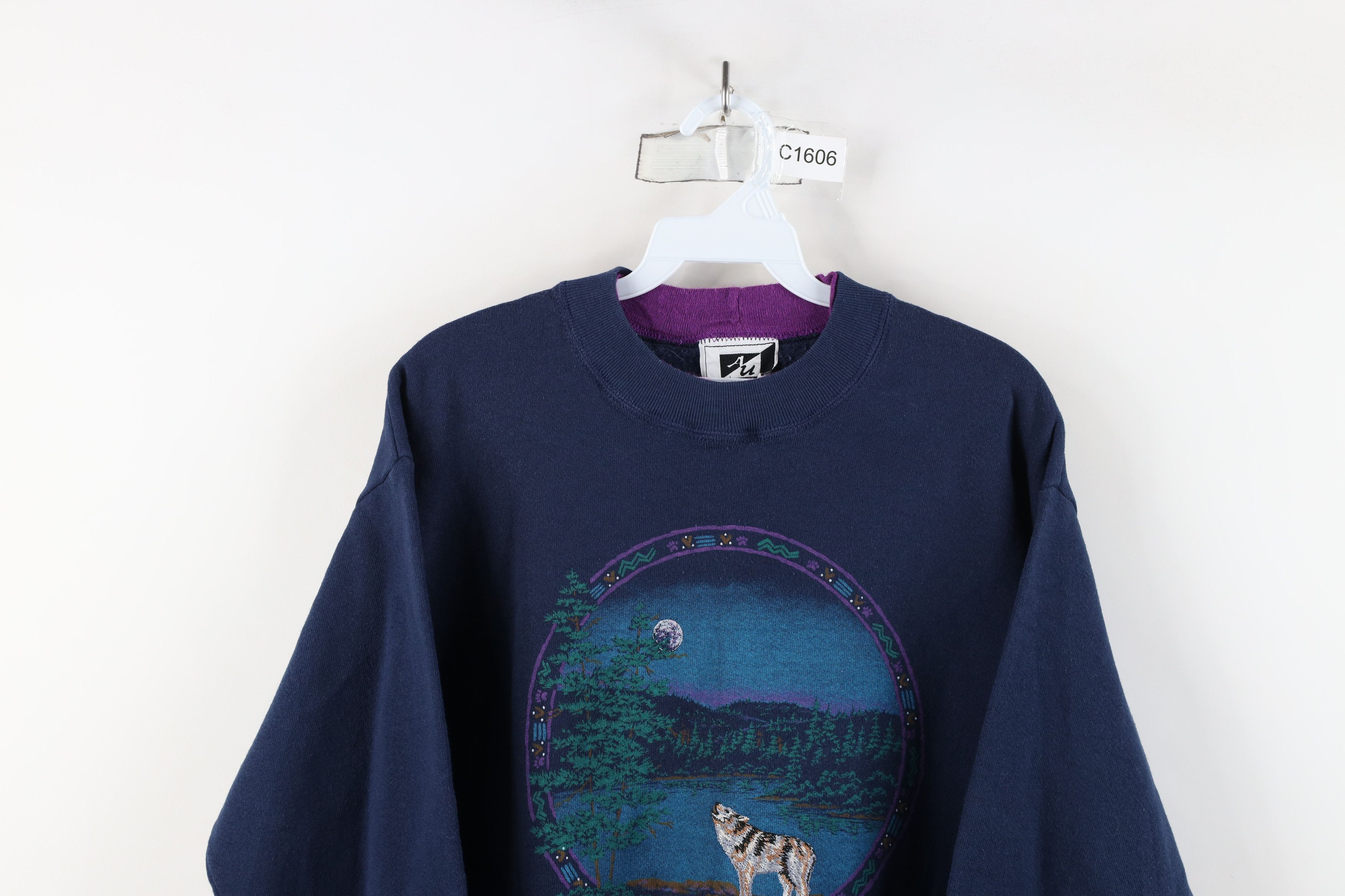 Vintage Vintage 90s Streetwear Nature Wolf Moon Sweatshirt Blue USA Size M / US 6-8 / IT 42-44 - 2 Thumbnail