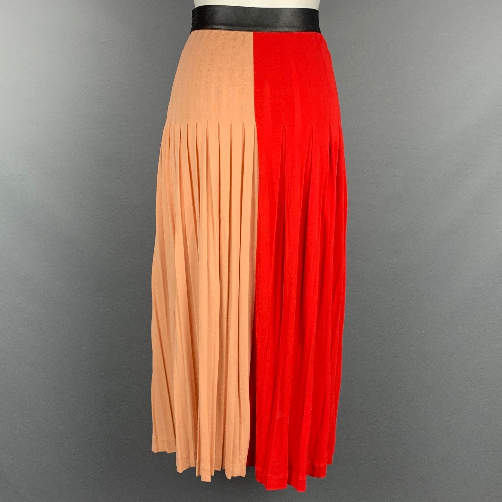Givenchy GIVENCHY Red&Pink Viscose/Polyester Midi Pleated Skirt Size 28" / US 6 / IT 42 - 4 Thumbnail