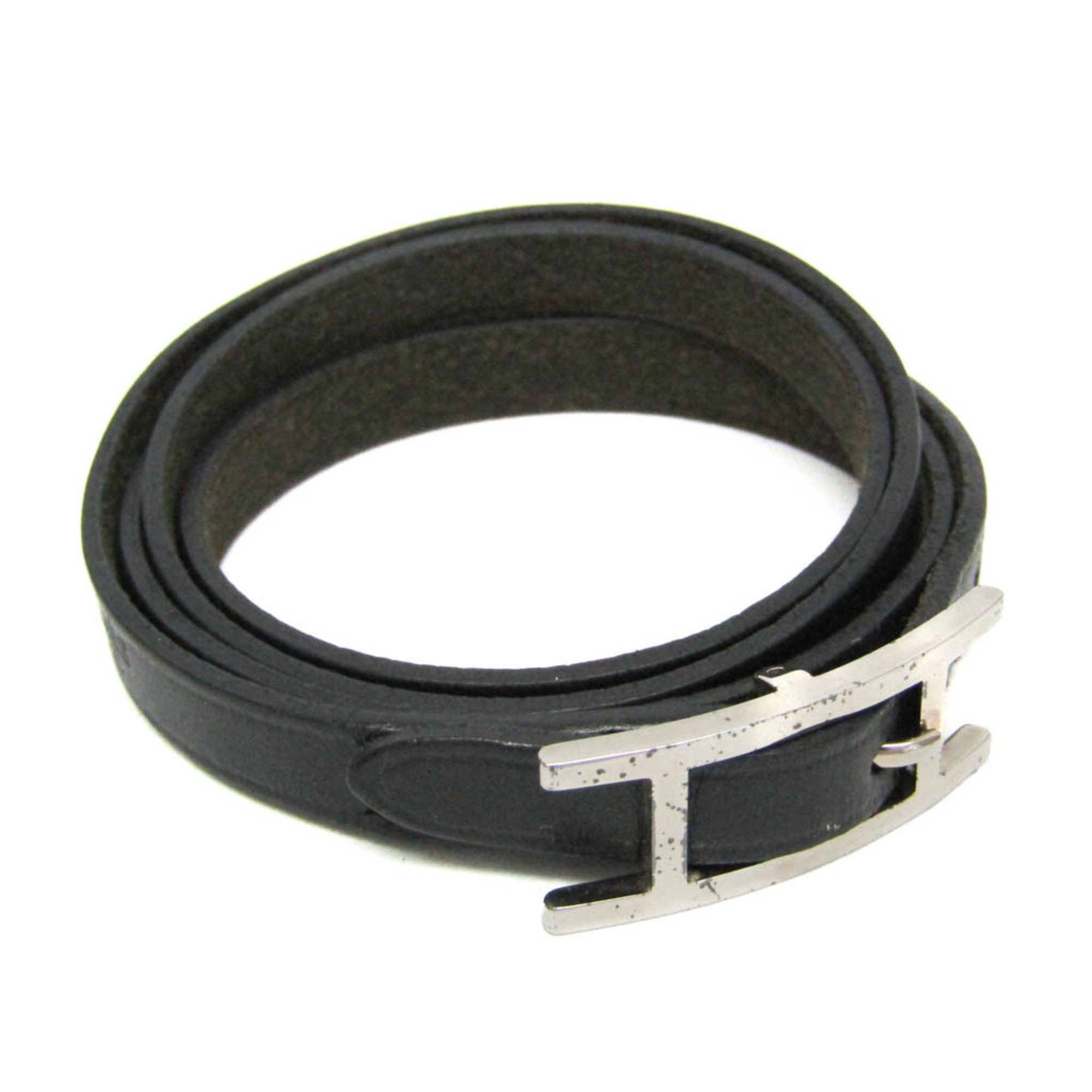 Hermes Hermes Hapi 4-row Bracelet Choker Leather,Metal Bangle Silver,Black Size ONE SIZE - 1 Thumbnail