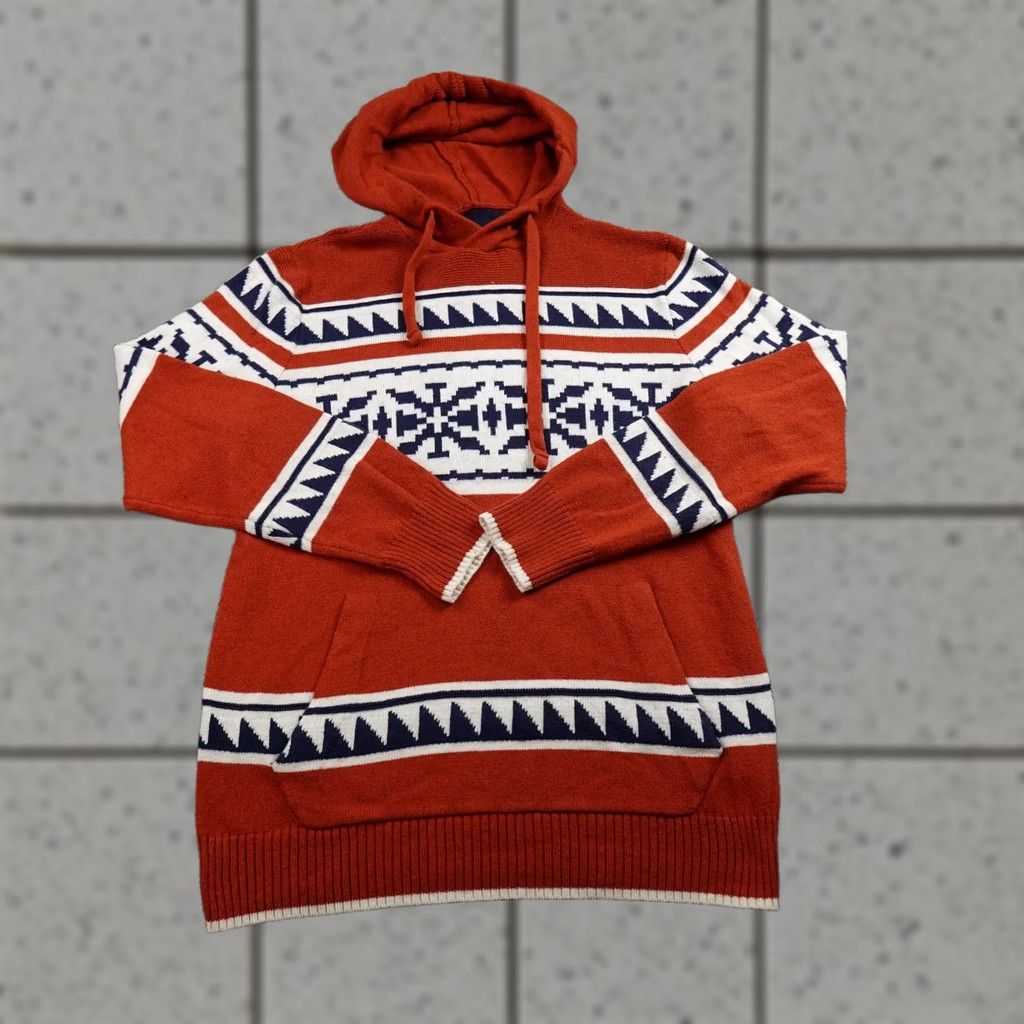 American Eagle Outfitters American Eagle Outfitters Sweater Mens MT Orange Nordic Aztec Fair Isle Hoodie Waffle Knit Size US M / EU 48-50 / 2 - 1 Thumbnail