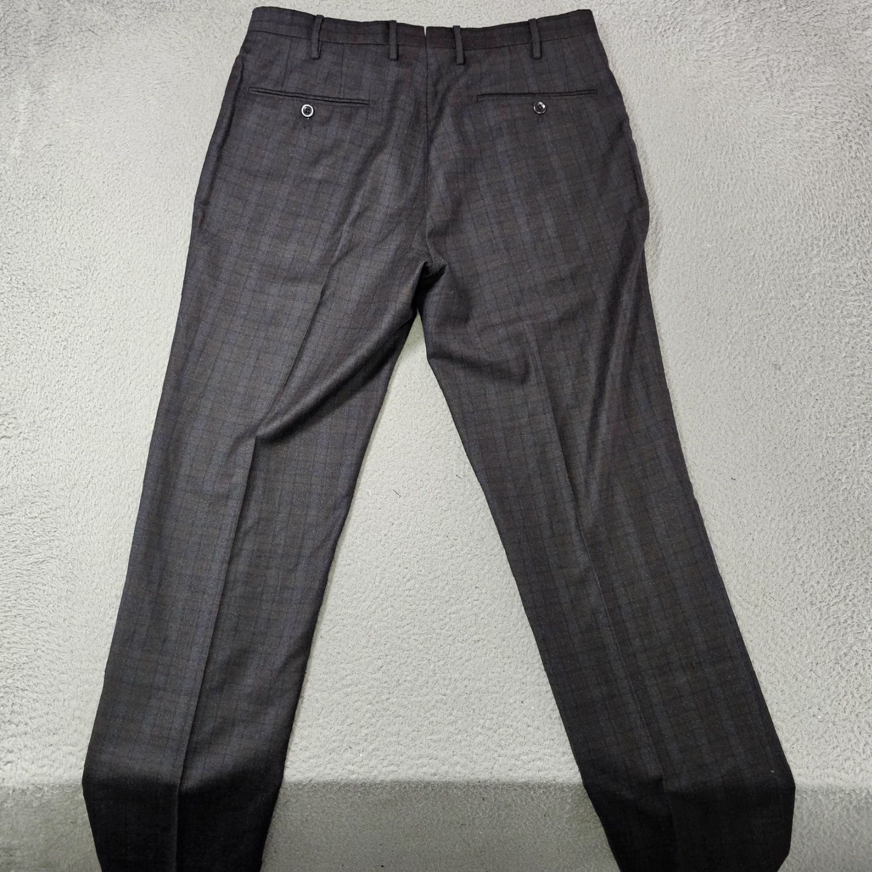 Incotex Incotex Mens Dress Pants 33x29 Gray Wool Plaid Flat Front Tapered Business Work Size US 33 - 7 Thumbnail