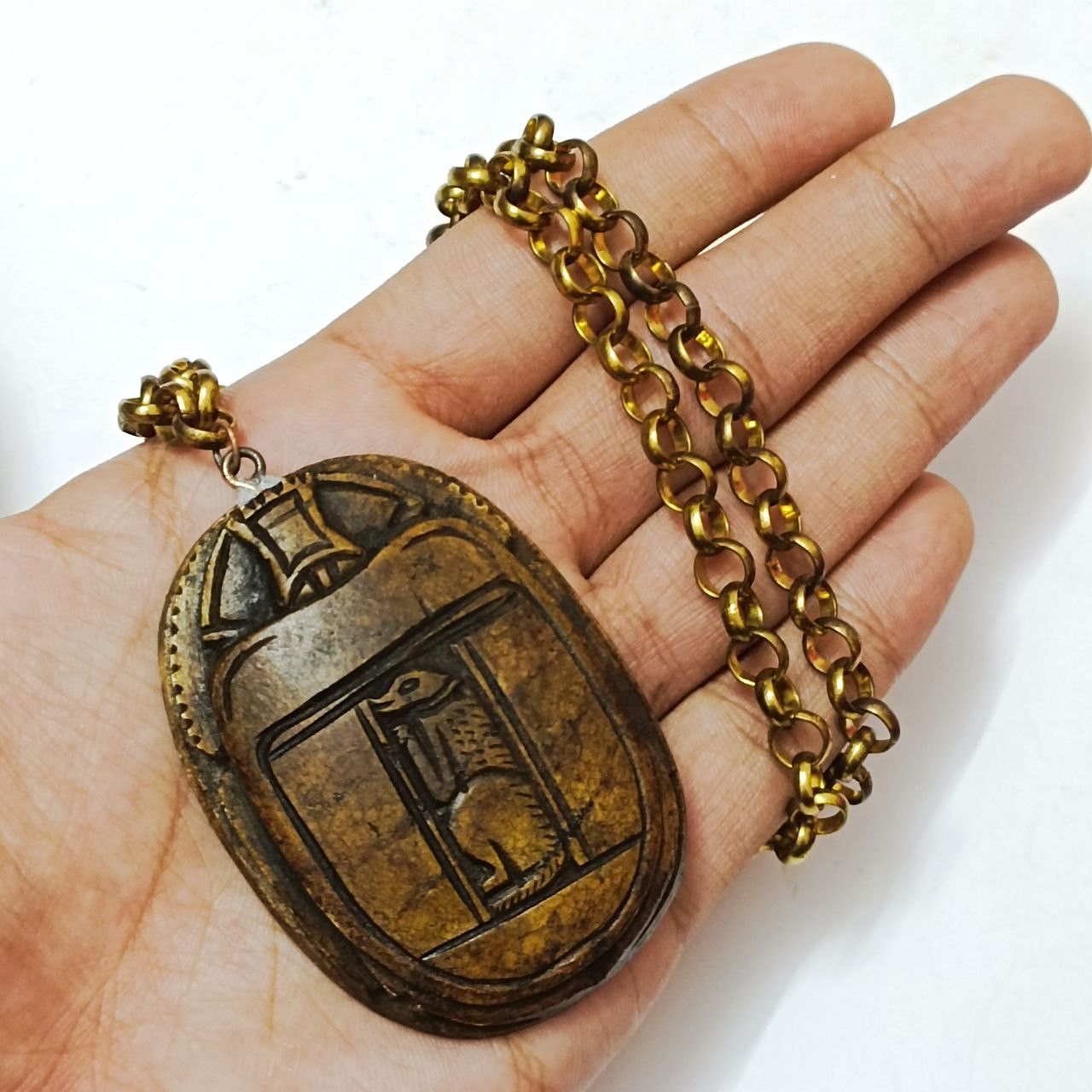 Handmade Egyptian Scarab Necklace Handcrafted Hieroglyph Amulet Size ONE SIZE - 1 Thumbnail