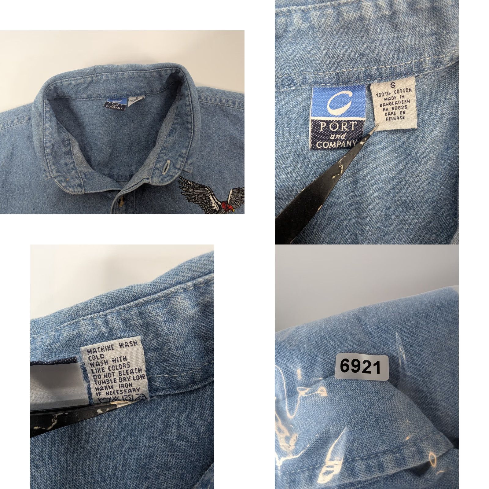 Port & Company Port & Company Denim Button-Up Shirt With Bird Isbell Logo Size Small Cotton Blue Mens Button-Down Long Sleeve Regular Fit Shirt Size US S / EU 44-46 / 1 - 8 Thumbnail