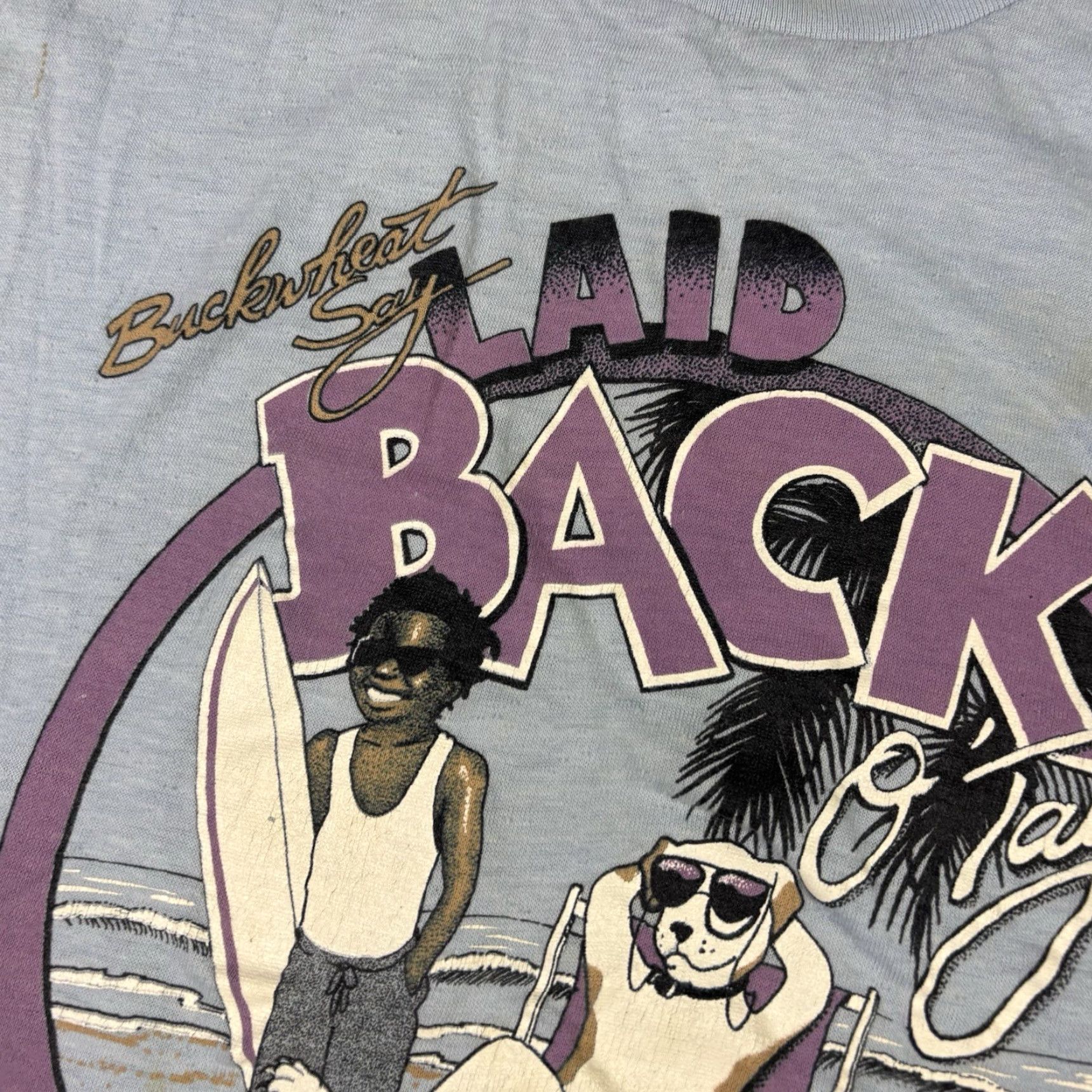 Vintage VINTAGE Laid Back Beach Surf T Shirt Blue Single Stitch size Small 80s 90s USA Size US S / EU 44-46 / 1 - 4 Thumbnail