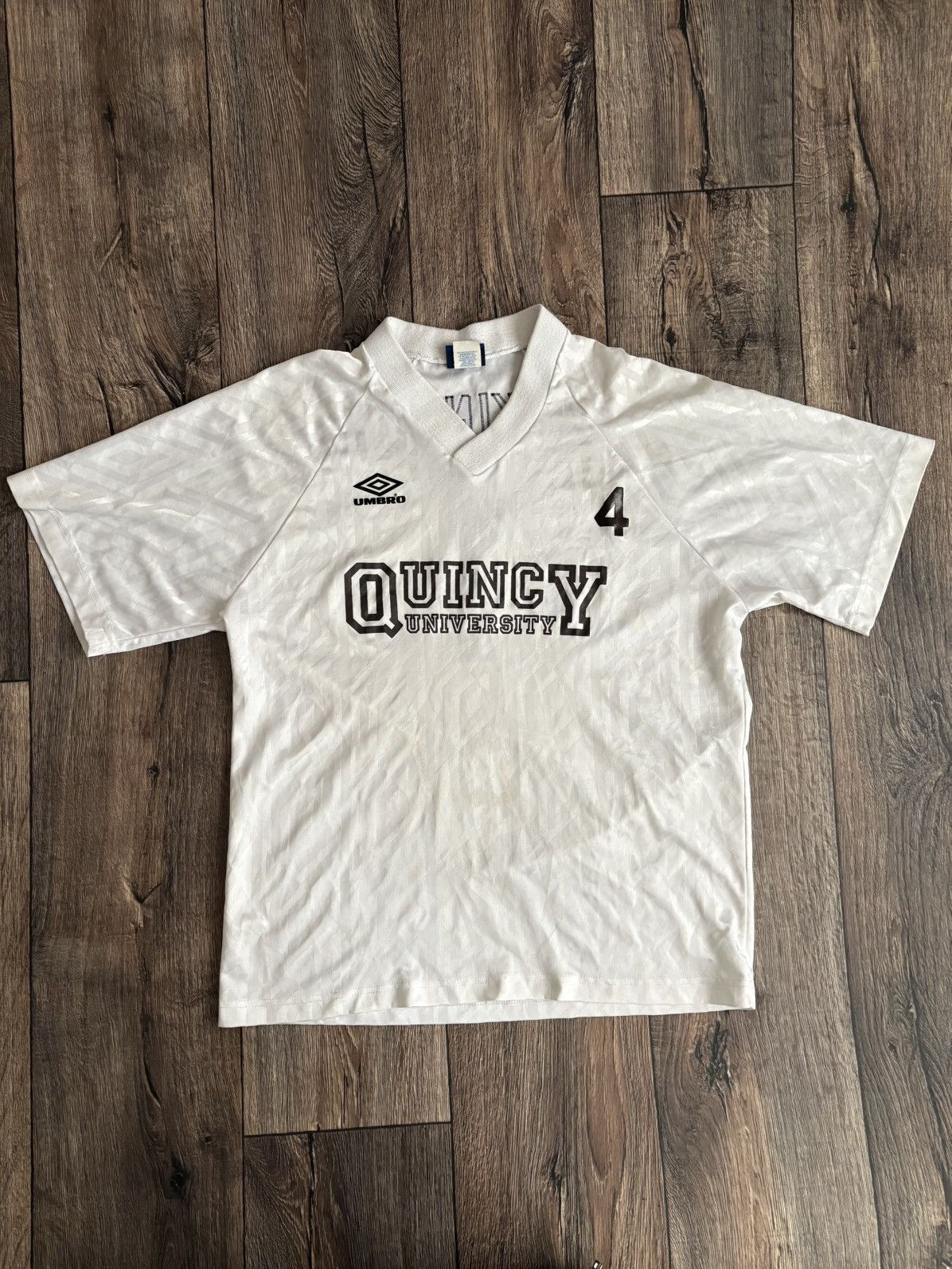 Vintage Vintage 90s UMBRO Quincy University #4 Atkinson Match Worn Size US XL / EU 56 / 4 - 1 Thumbnail