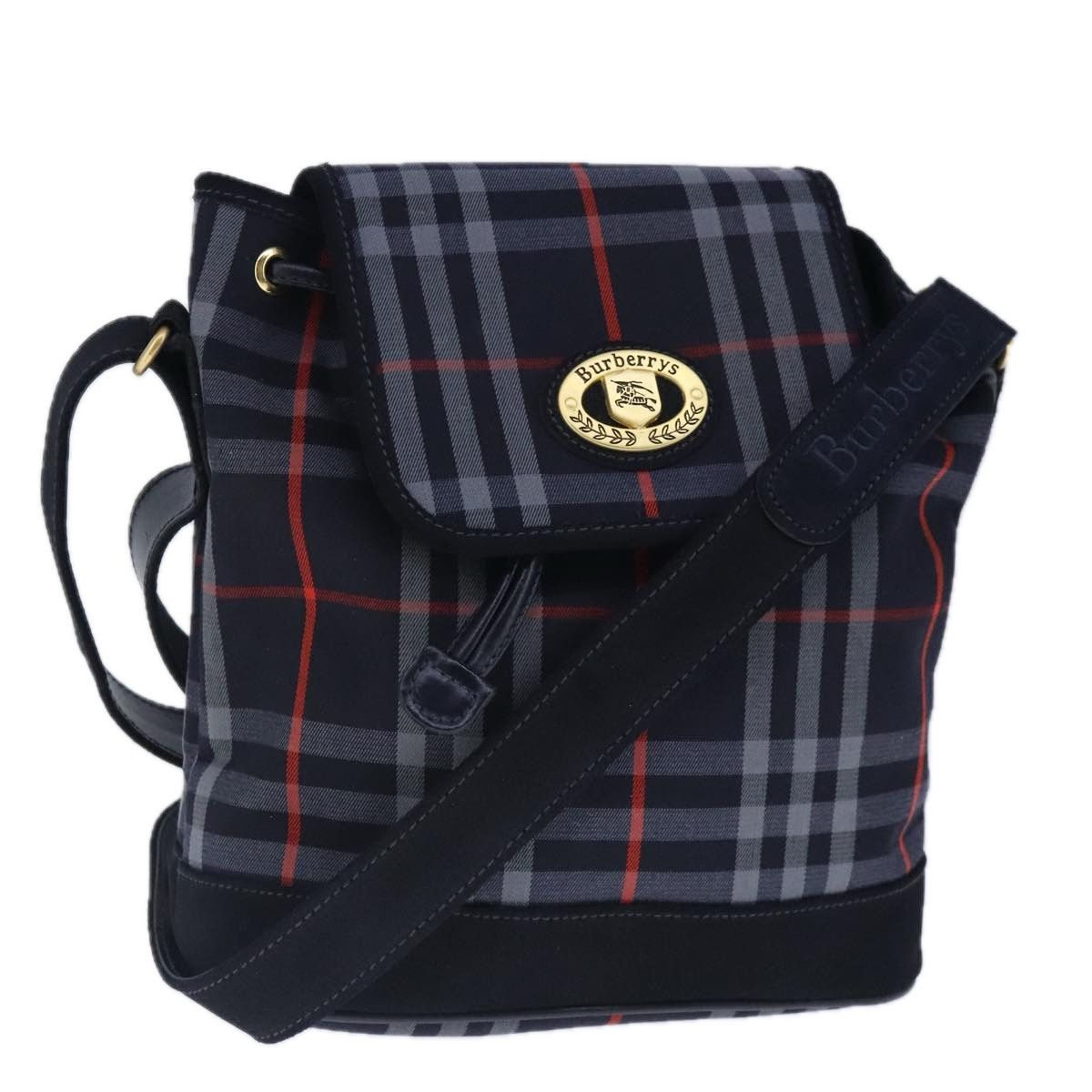 Nova Check Navy Canvas Shoulder Bag (Pre-Owned)