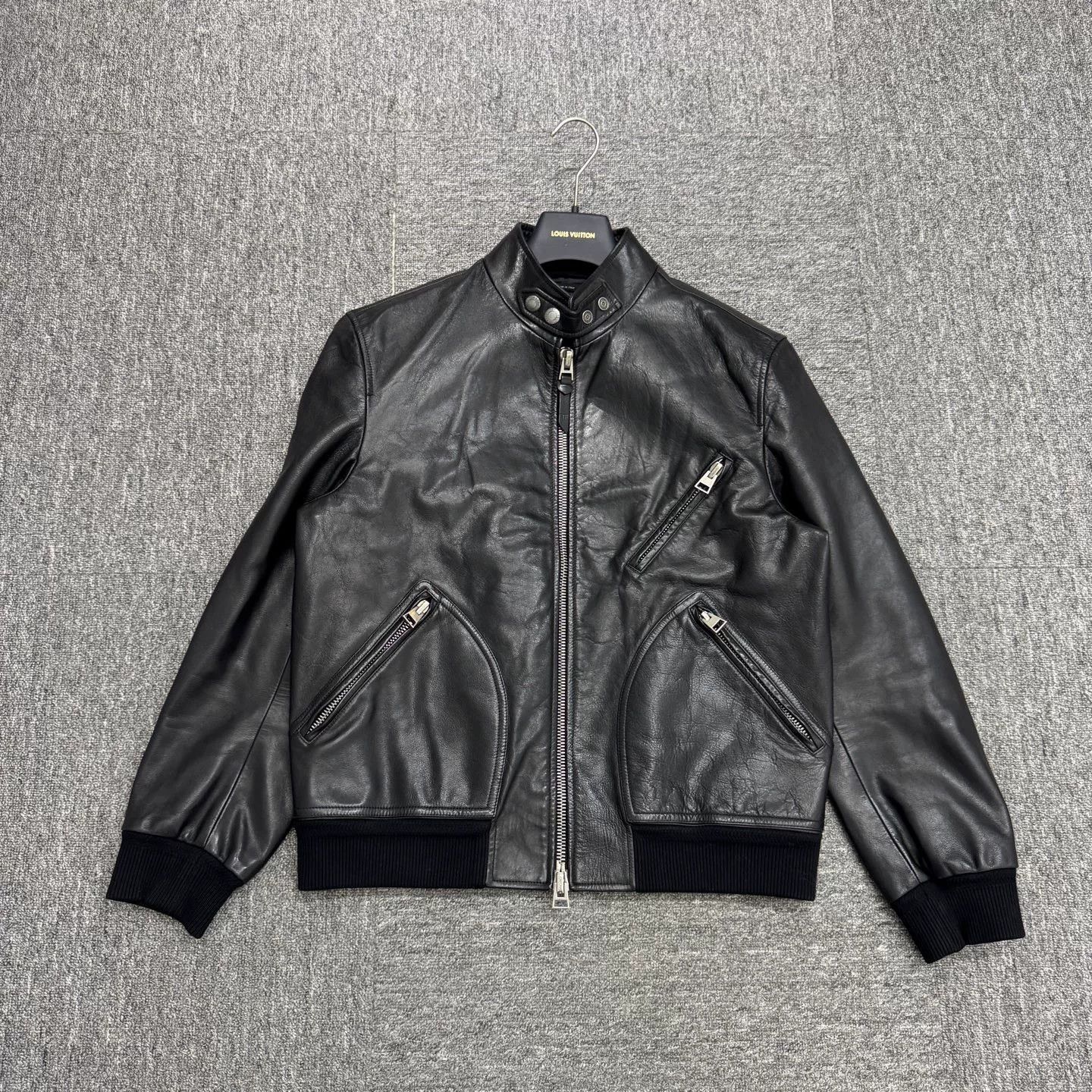 TOM FORD Black Leather Jacket Size 50