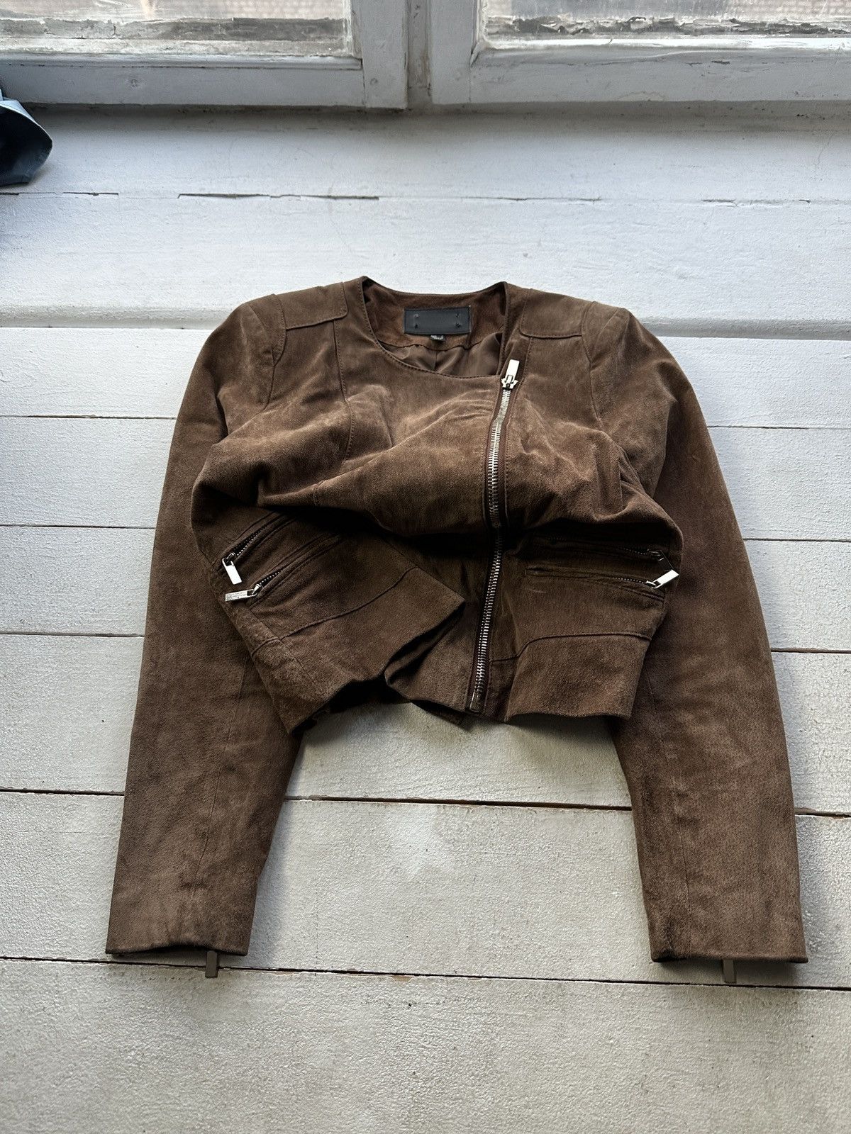 Other 🚨Y2K RICK OWENS TYPE DIRTY SLIM FIT ZIP LEATHER JACKET Size M / US 6-8 / IT 42-44 - 1 Thumbnail