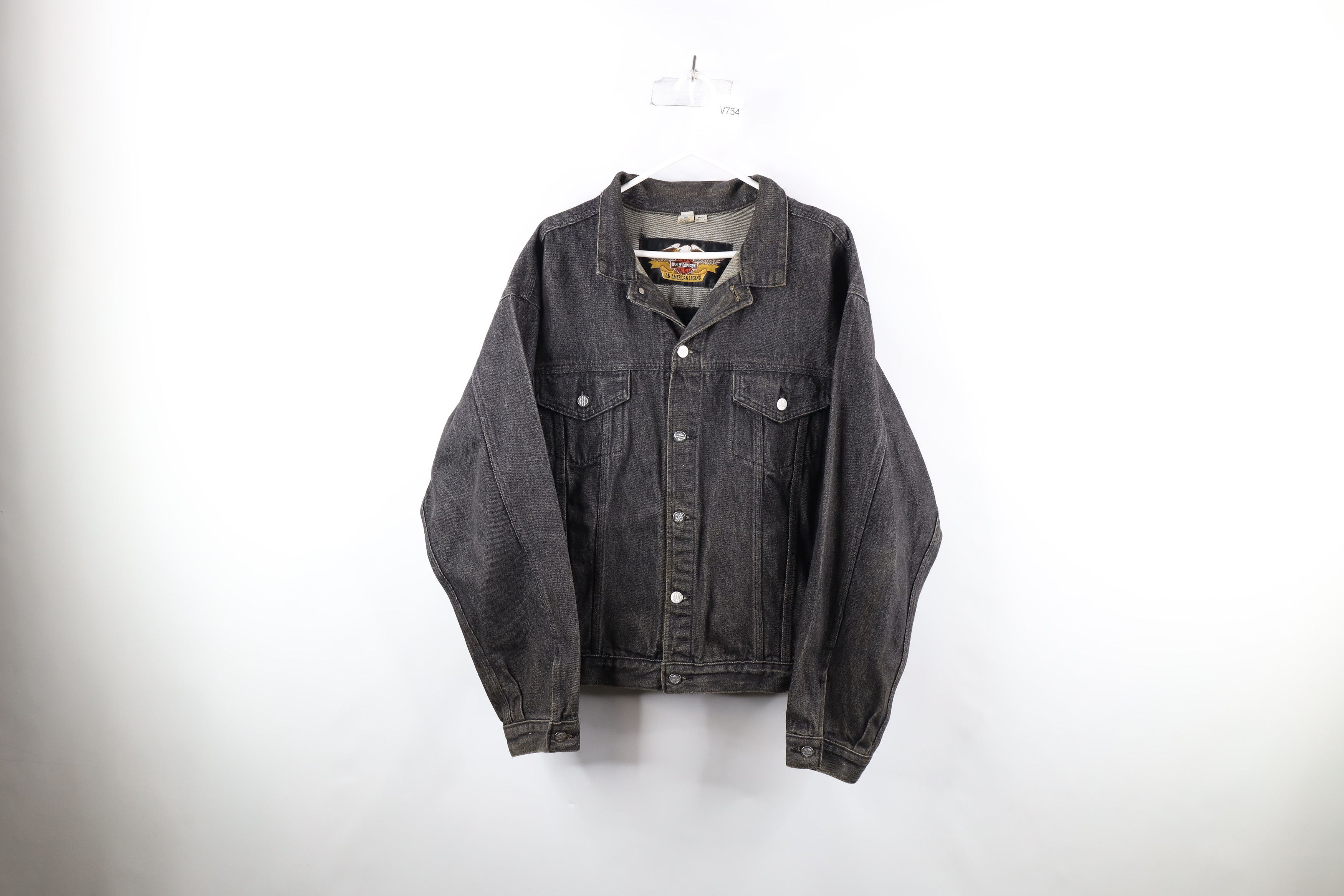 Harley Davidson × Vintage Vintage 90s Harley Davidson Leather Denim Trucker Jacket Size US XL / EU 56 / 4 - 1 Thumbnail