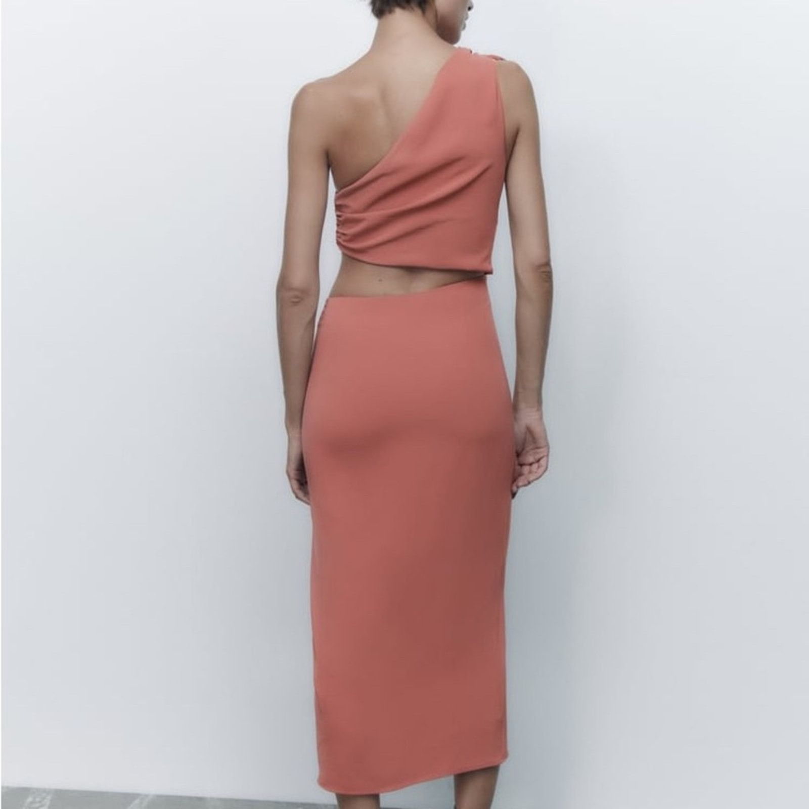 Zara ZARA DRAPED ASYMMETRIC DRESS MARSALA Size L / US 10 / IT 46 - 6 Thumbnail