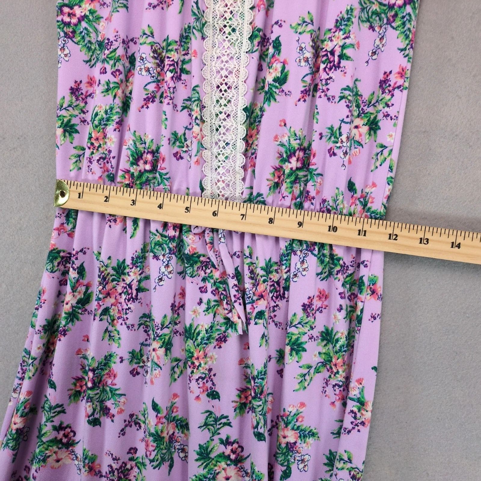 Other Love, Alexa Purple Floral Midi Dress XL Stretch Puff Sleeve Size XL / US 12-14 / IT 48-50 - 5 Thumbnail