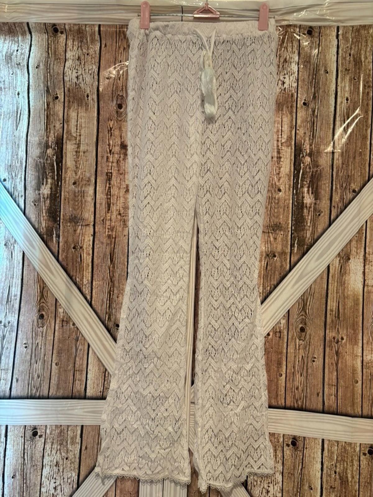 Designer Womens Miken sz XS white lace pants swimsuit/beach cover up Size ONE SIZE - 1 Preview
