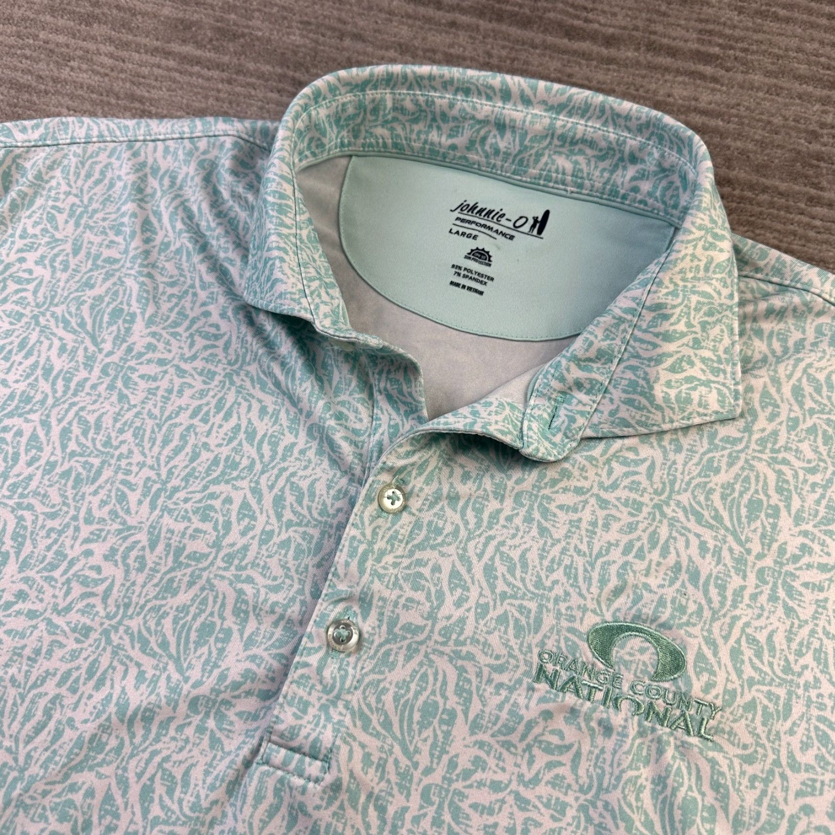 johnnie-O Johnnie O Polo Shirt Mens Large Green All Over Print Golf Shirt Geometric Short Sleeve Casual Activewear Regular Fit XS? Size US L / EU 52-54 / 3 - 2 Thumbnail