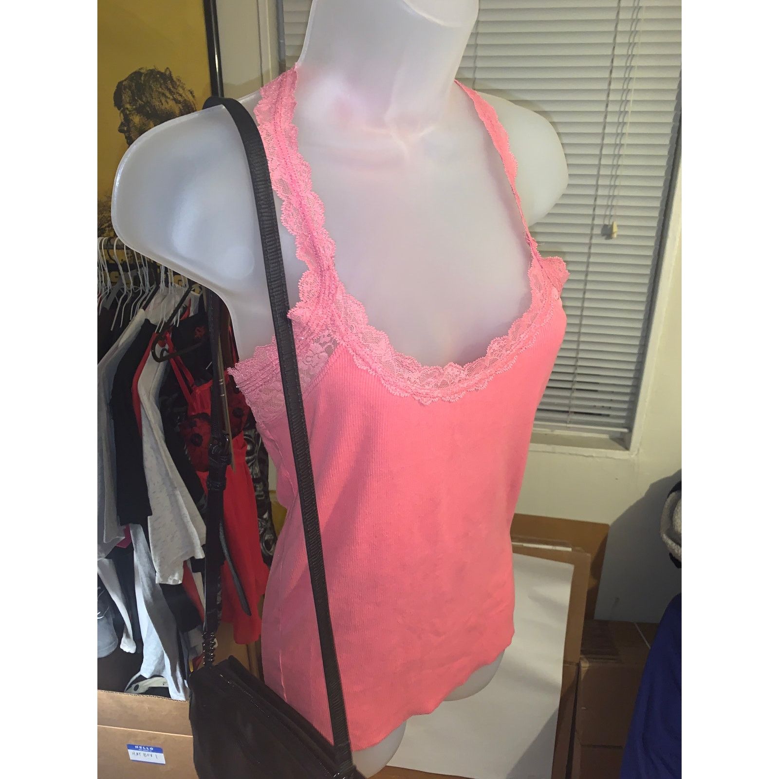 Abercrombie & Fitch Abercrombie & Fitch Pink Lace Trim Tank Top Large Y2K Cami Size L / US 10 / IT 46 - 1 Thumbnail