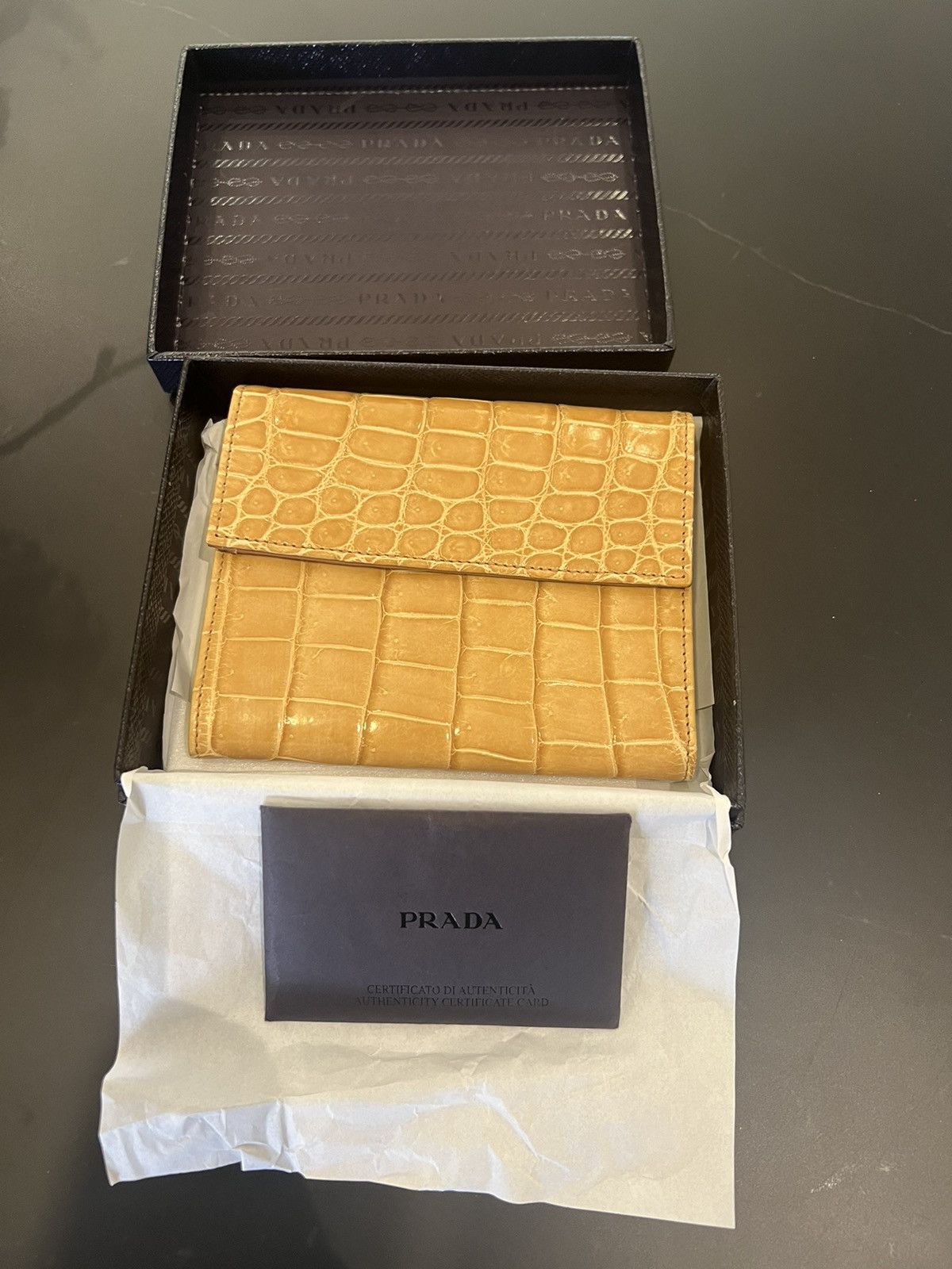 image of Prada Stunning Crocodile Perfect Grain Wallet in Beige, Women's