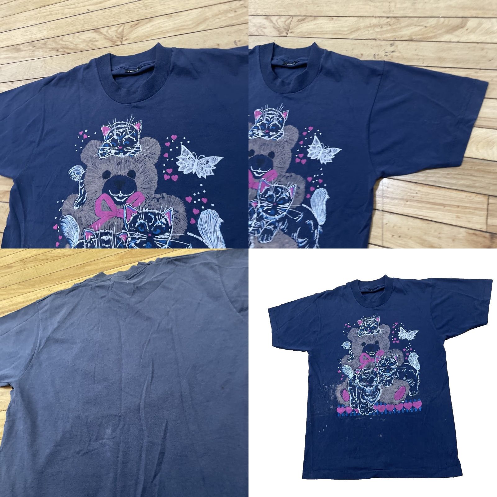 Vintage VINTAGE CATS Hearts Print Y2k Shirt Adult L Slim Blue Pink Grunge Paint Tee (L fits M) Size US L / EU 52-54 / 3 - 11 Thumbnail