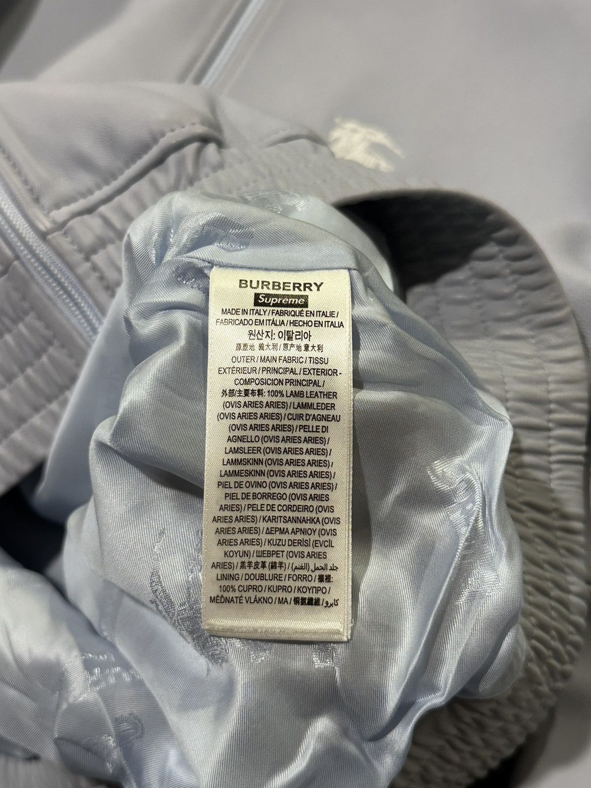 Burberry × Supreme Supreme Burberry Pastel Blue Embroidered Leather Zip Jacket Size US L / EU 52-54 / 3 - 19 Thumbnail