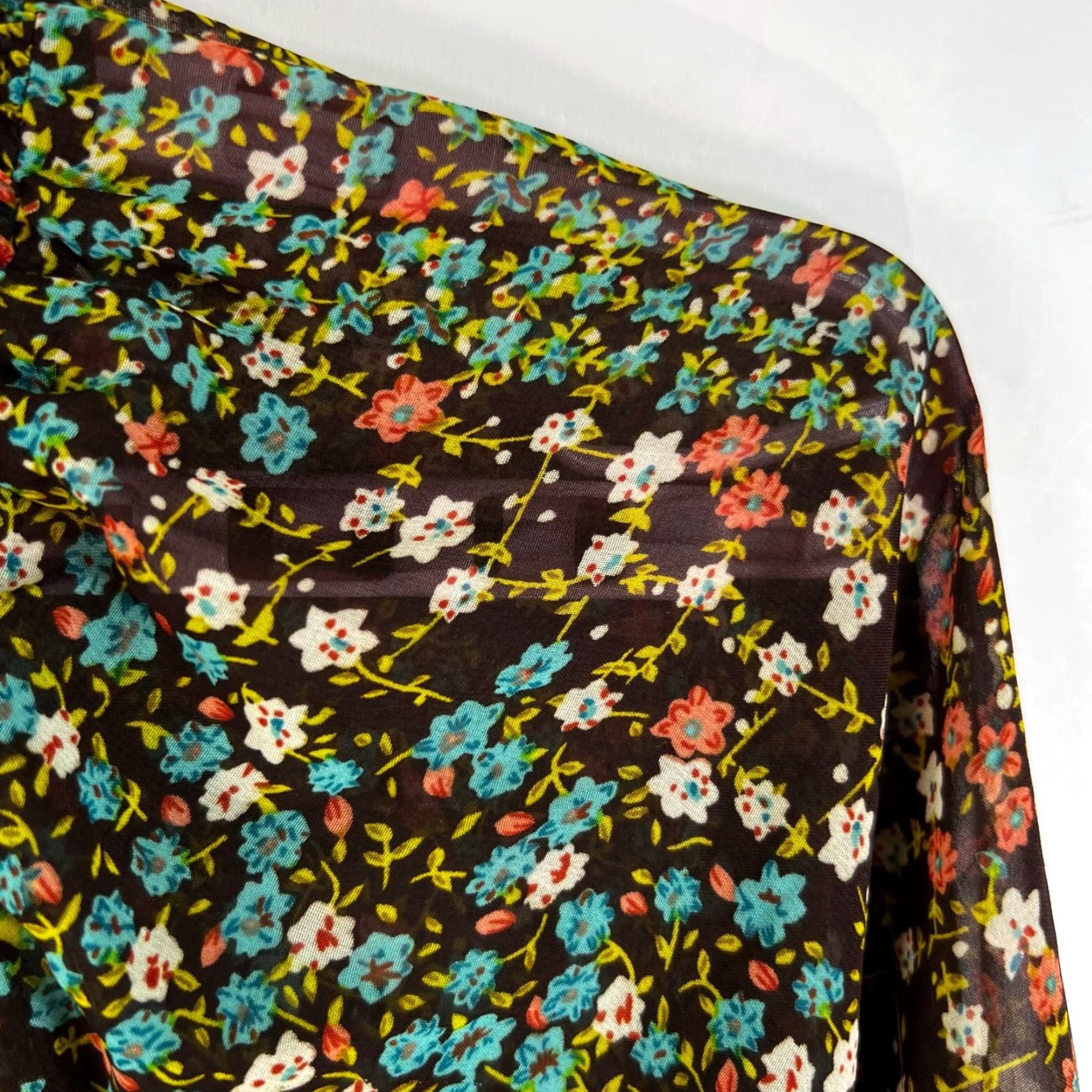 Vintage Charlotte Russe Shear Floral Top Womens Size M Green Balloon Sleeve Shirt Blouse Size M / US 6-8 / IT 42-44 - 2 Thumbnail