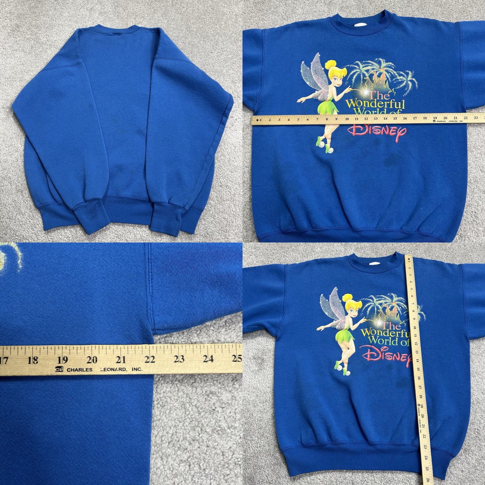 Disney VINTAGE Disney Tinker Bell Sweatshirt Unisex Adults Medium Blue Sweatshirt Fleece Lined Pullover Crew Neck Long Sleeve Graphic Print Logo Size M / US 6-8 / IT 42-44 - 9 Thumbnail