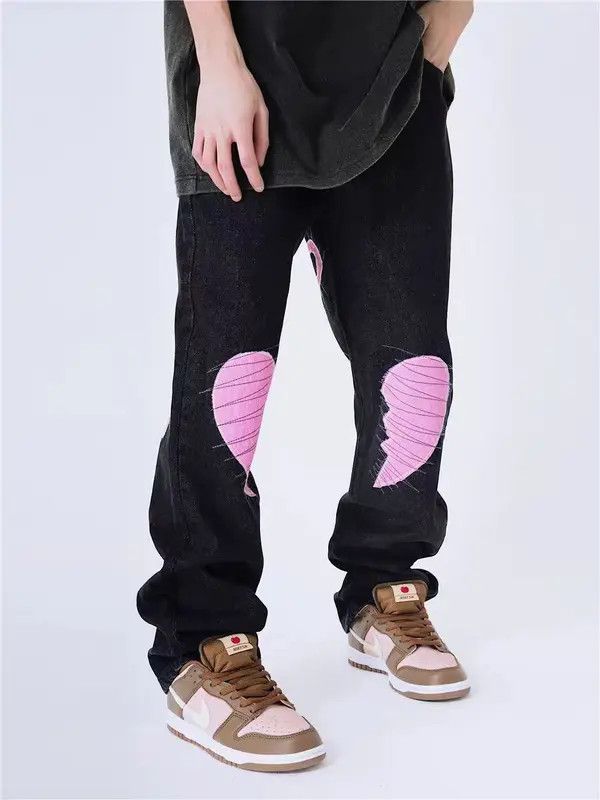 VIBE Loose Heartbreaker Line Applique Hip Hop Micro Flare Jeans Size US 30 / EU 46 - 4 Thumbnail