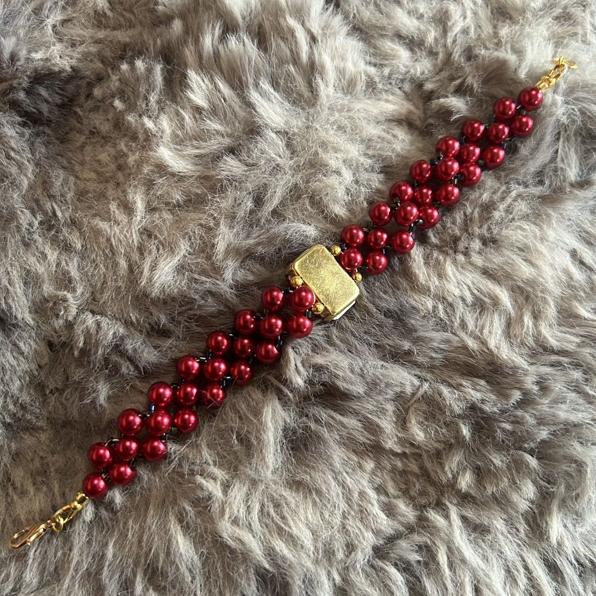 Handmade Handcrafted ruby red Czech glass pearl rainbow bracelet Size ONE SIZE - 6 Thumbnail