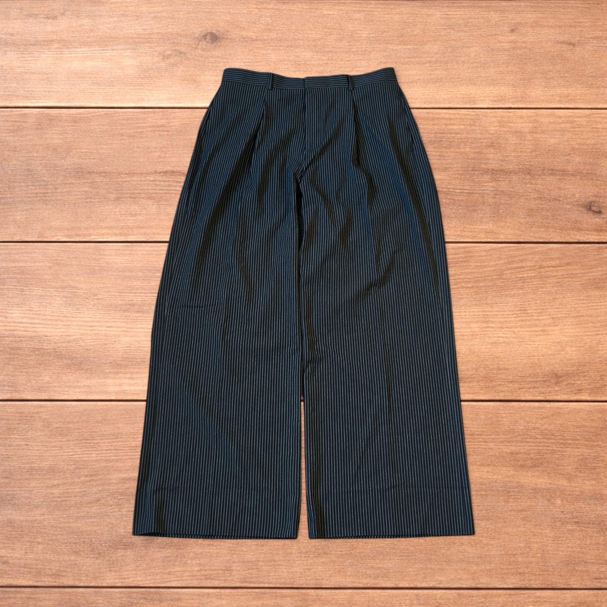 Japanese Brand Baggy wide leg pinstripe tailored trousers in black. Size US 36 / EU 52 - 1 Thumbnail