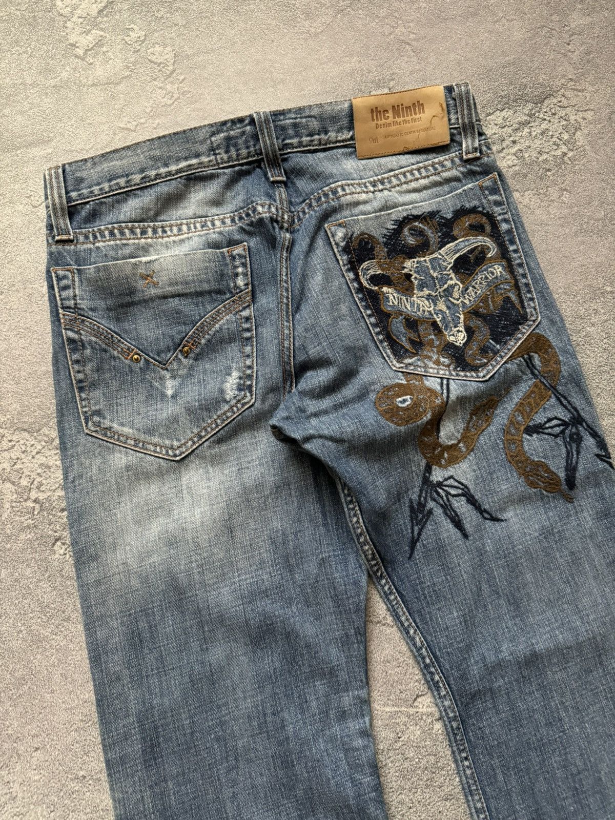 Japanese Brand The ninth 32/32 blue denim pant trouser Jean big logo scull Size US 32 / EU 48 - 6 Thumbnail