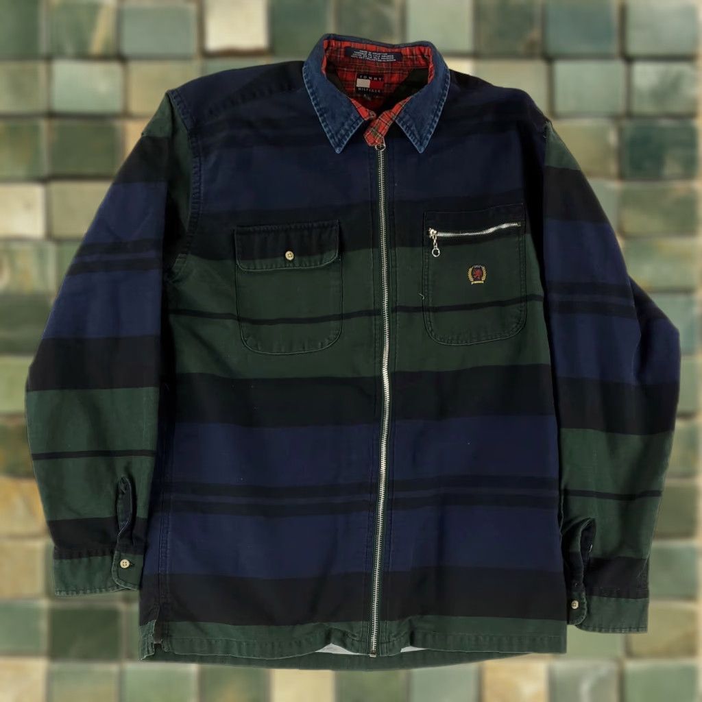 Tommy Hilfiger VINTAGE Tommy Hilfiger Shirt Full Zip VTG 90s Denim Collar Twill Blue Black Mens XL Blue Twilight? Size US XL / EU 56 / 4 - 1 Thumbnail