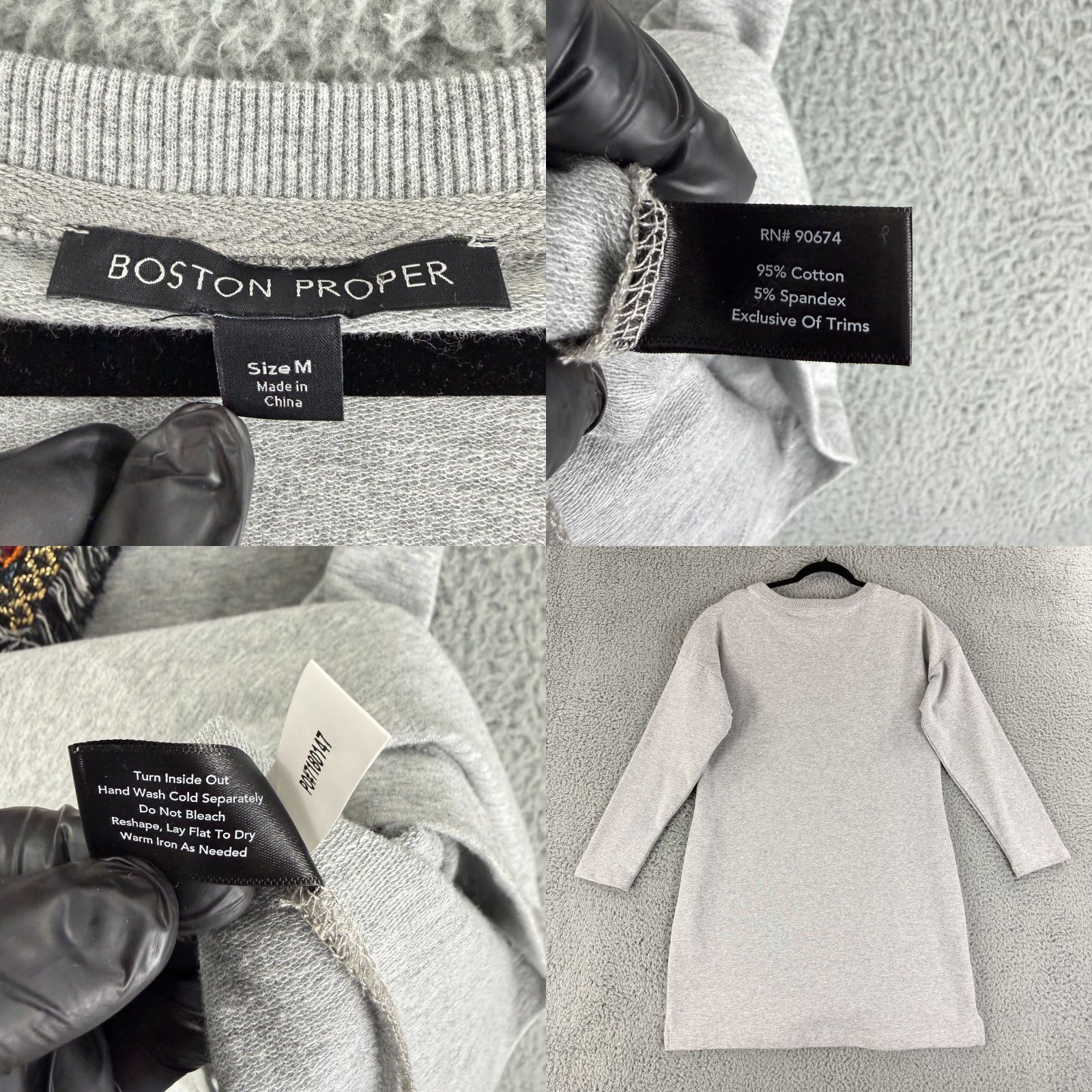 Boston Proper Boston Proper Mini Dress Womens M Gray Beaded Embroidered Long Sleeve Boho Dress Size M / US 6-8 / IT 42-44 - 8 Thumbnail