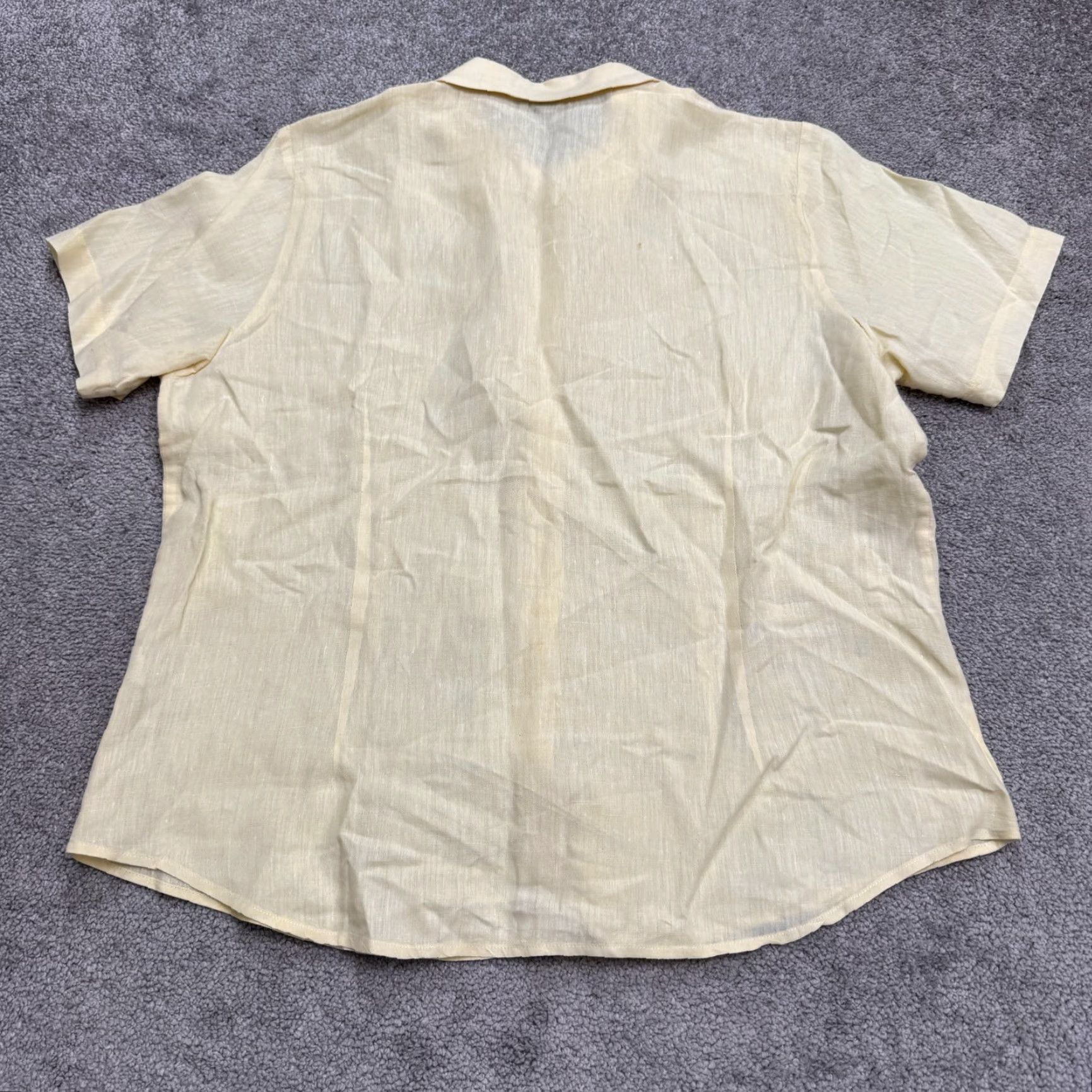Lands' End Lands' End Linen Button-Up Shirt Womens 16 Yellow Short Sleeve Casual Summer Size XXL / US 16-18 / IT 52-54 - 2 Thumbnail