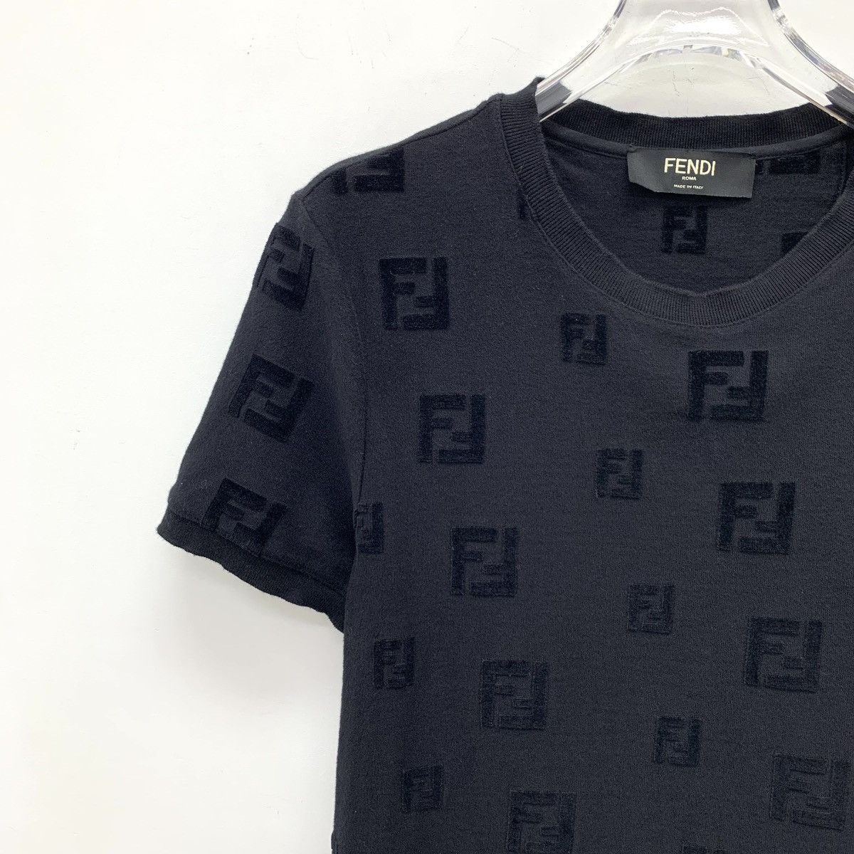 Fendi Fendi Black Classic Flocked Short Sleeve T-shirt K26WX Size XS / US 0-2 / IT 36-38 - 3 Thumbnail