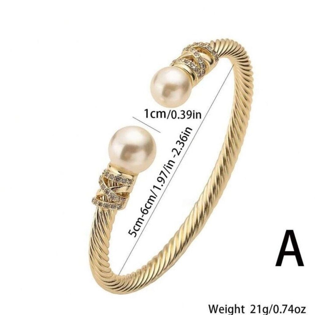 Other Gold Twisted Crystal Rhinestone & Pearl Cable Cuff Bracelet Size ONE SIZE - 3 Thumbnail