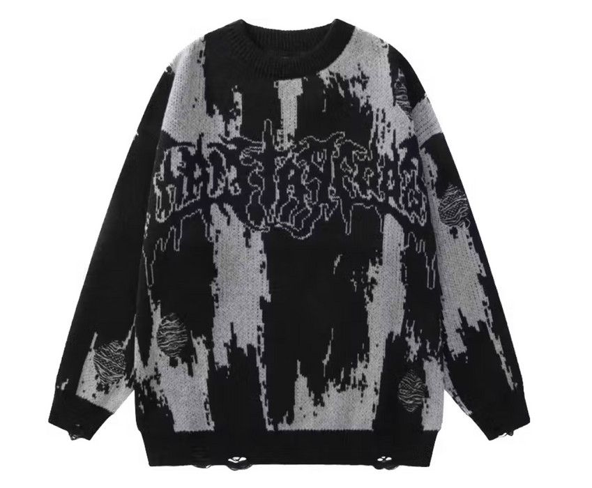 image of Vintage Knitted Cute Grunge Black Sweatshirt, Men's (Size Large)