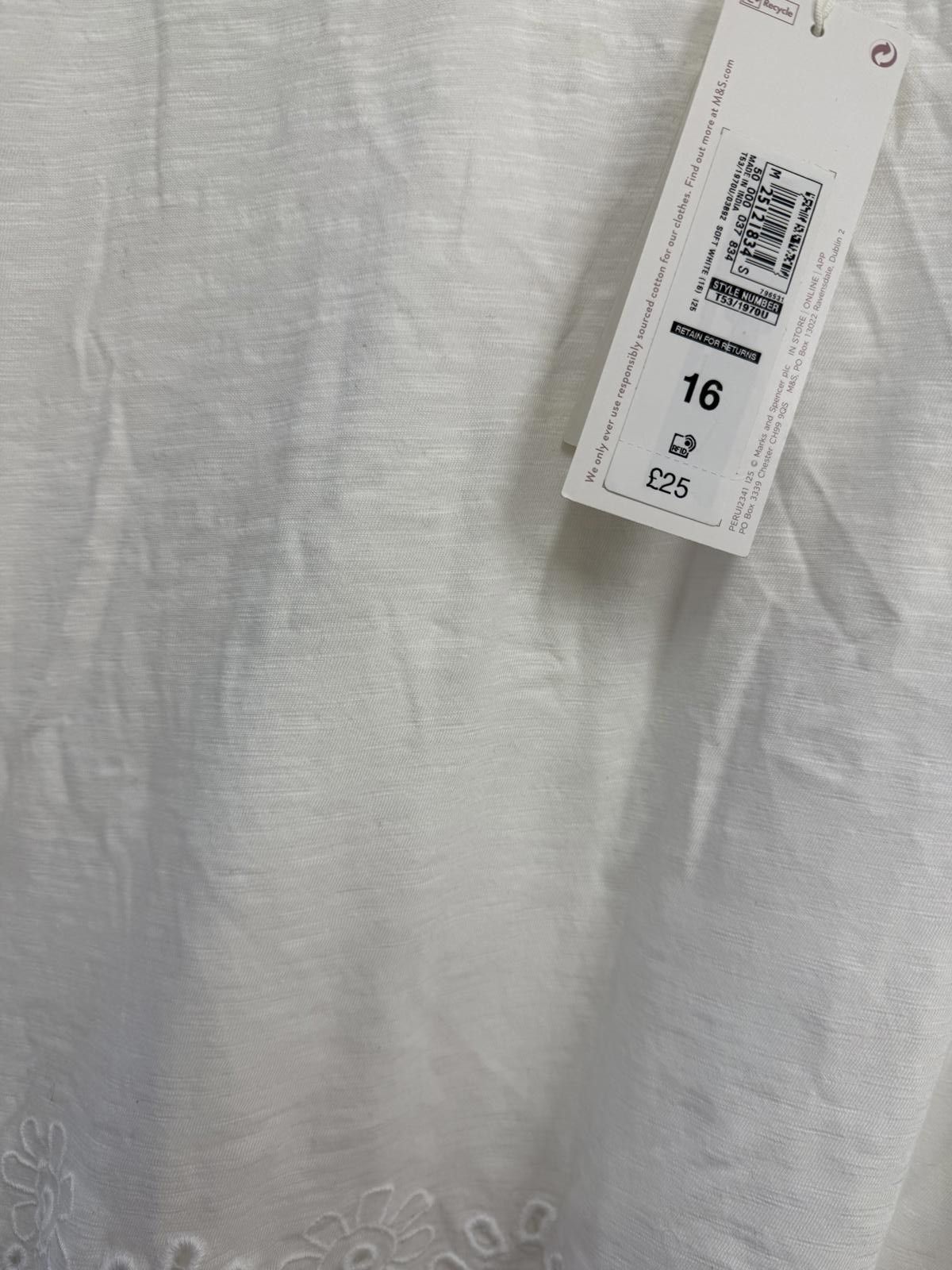 Other Per Una White Eyelet Hem Short Sleeve Top UK Size 16 Size M / US 6-8 / IT 42-44 - 3 Thumbnail