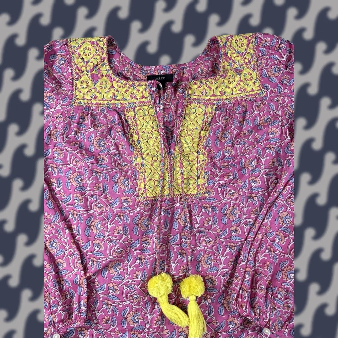 J.Crew J.CREW Blouse Pink Embroidered Floral Cotton Long Sleeve Boho V-Neck Womens M Size M / US 6-8 / IT 42-44 - 1 Thumbnail