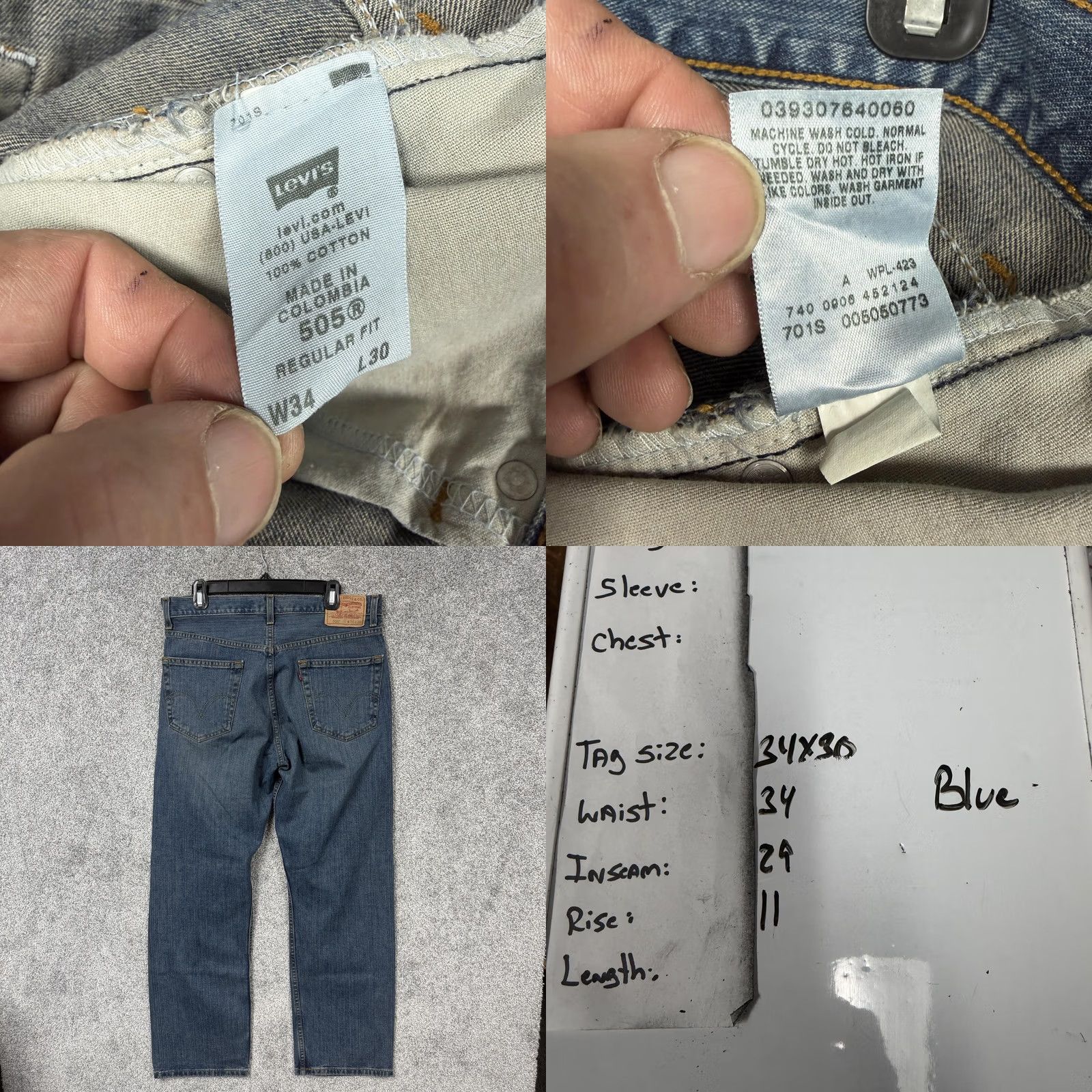 Levi's Levi's 505 Jeans Mens 34x29 Blue Regular Fit Straight Denim Mid Wash Classic Size US 34 / EU 50 - 8 Thumbnail
