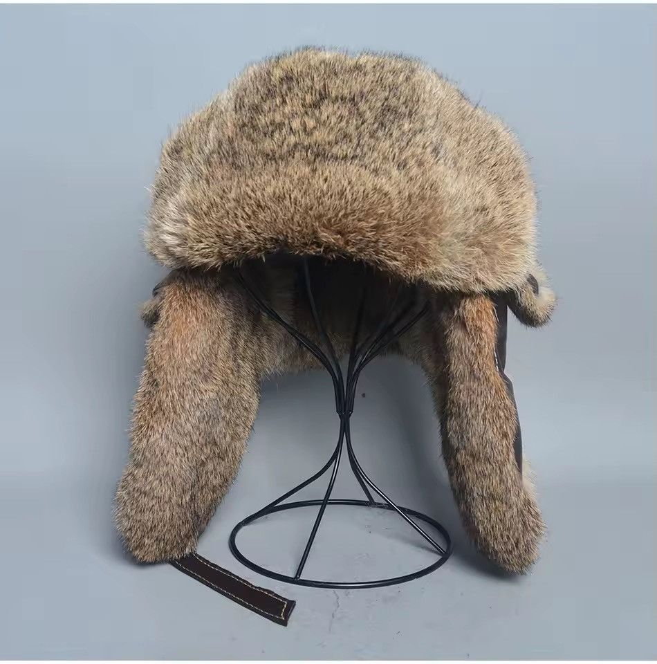 Genuine Leather Genuine Natural Rabbit Fur Leather Trapper Winter Hat Size ONE SIZE - 4 Thumbnail