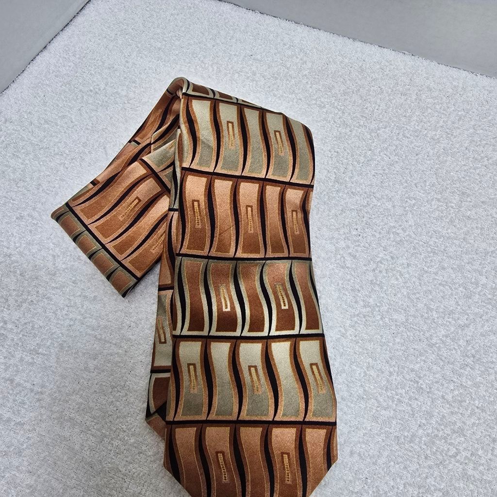 Covington Men's Covington Brown Beige Geometric All Silk Tie One Size Size ONE SIZE - 2 Thumbnail